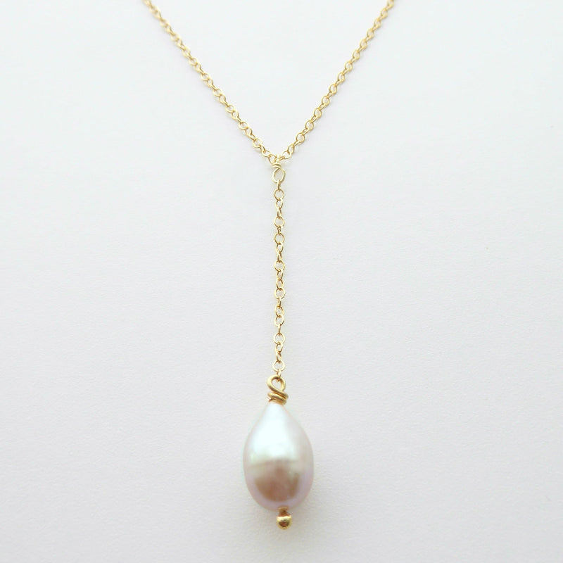 Pearl Teardrop Lariat Y Necklace With Freshwater Pearl Pendant