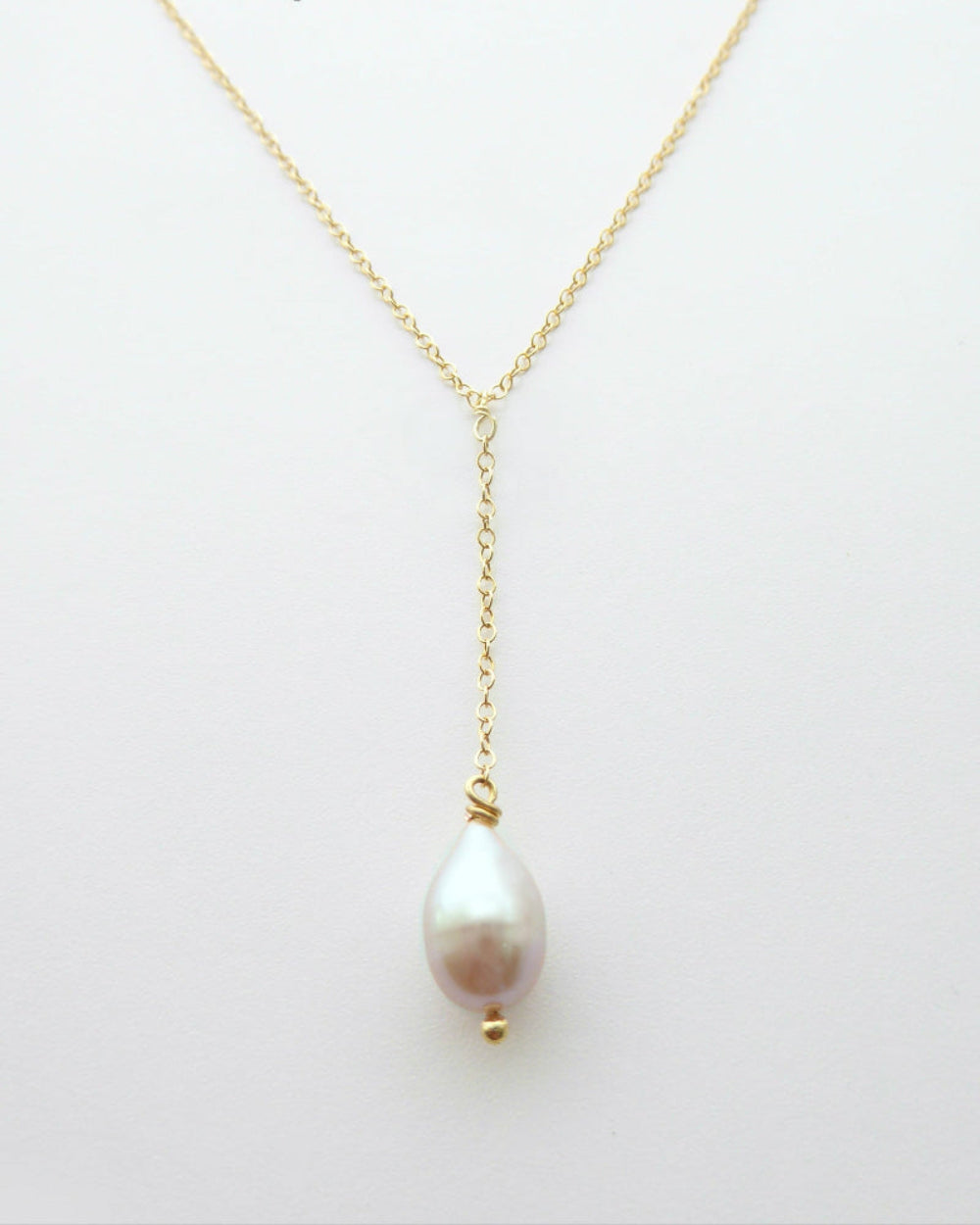 Pearl Teardrop Lariat Y Necklace With Freshwater Pearl Pendant