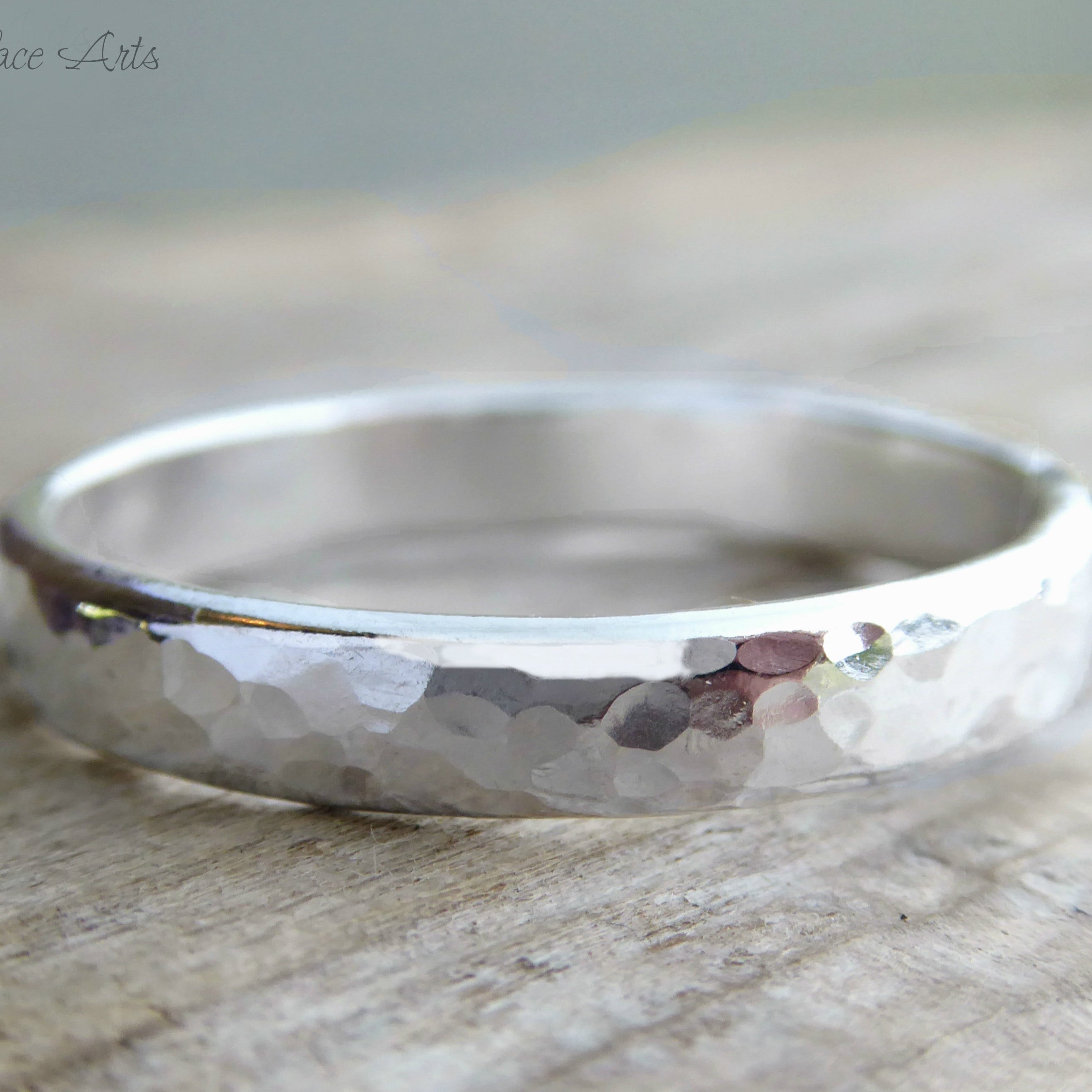 Men's Sterling Silver Hammered Wedding Band Ring