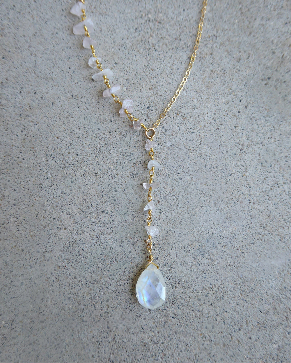 Gold Moonstone Lariat Necklace For Women