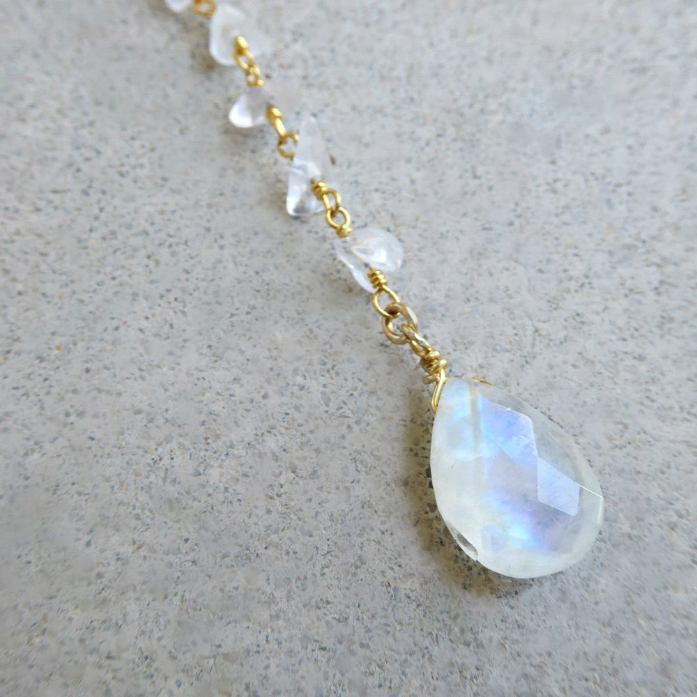 Gold Moonstone Lariat Necklace For Women