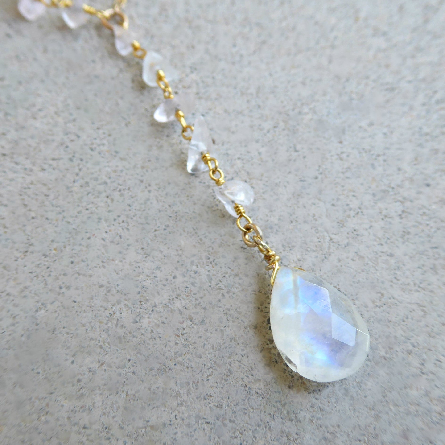Gold Moonstone Lariat Necklace For Women