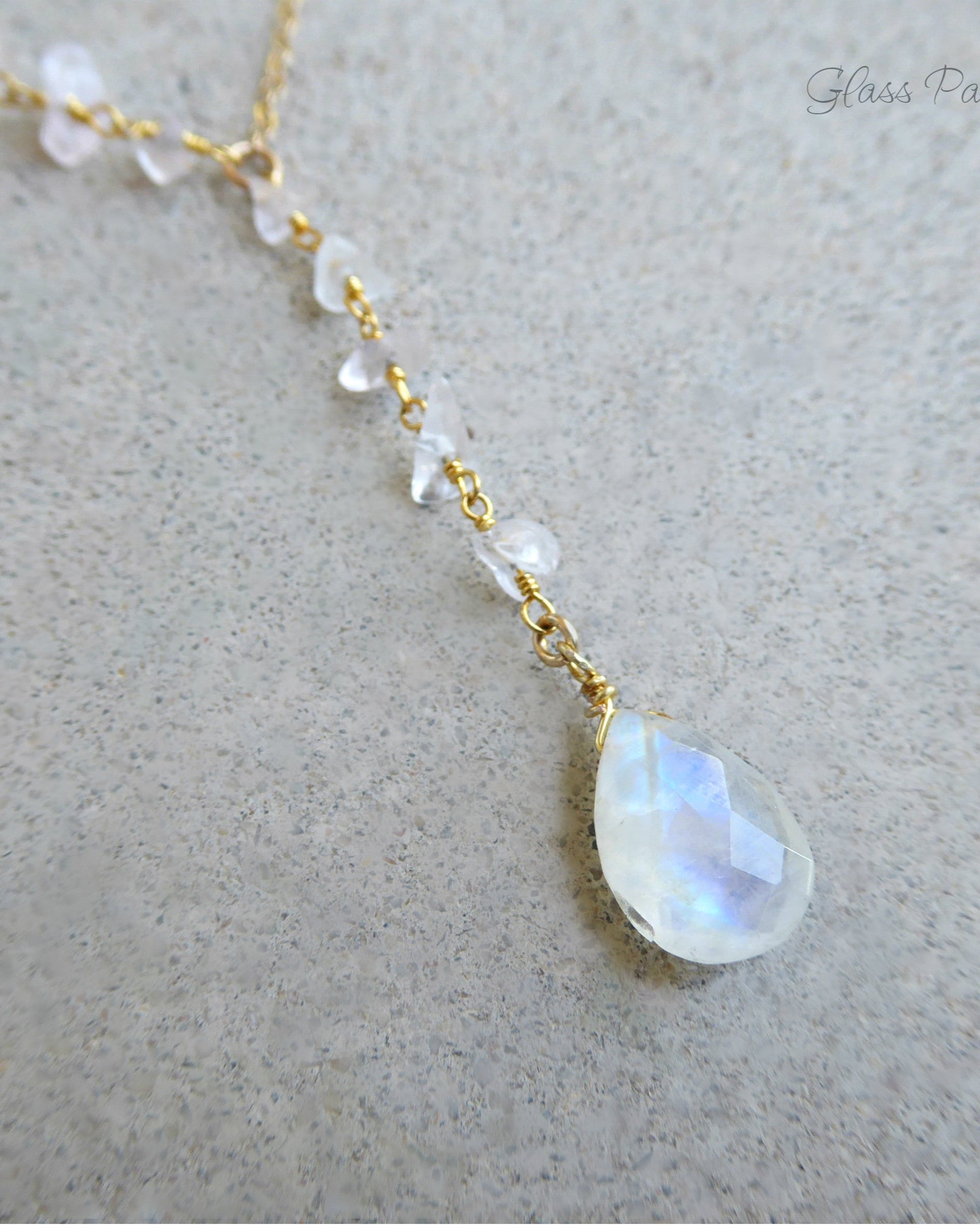 Gold Moonstone Lariat Necklace For Women