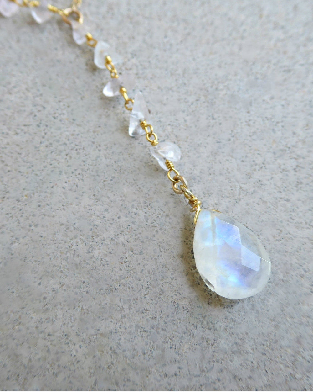 Gold Moonstone Lariat Necklace For Women