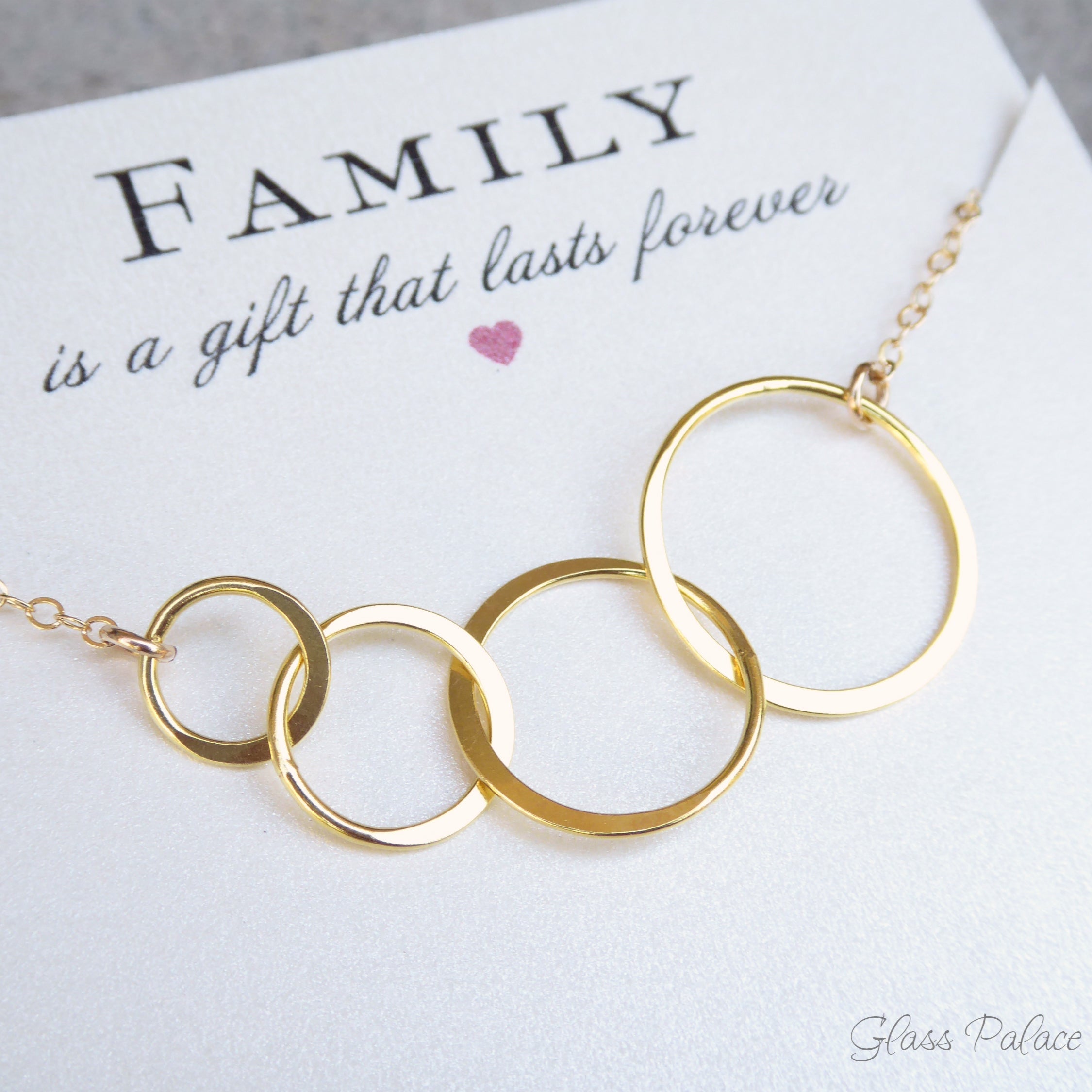 Four Circle Infinity Necklace On Family Message Card