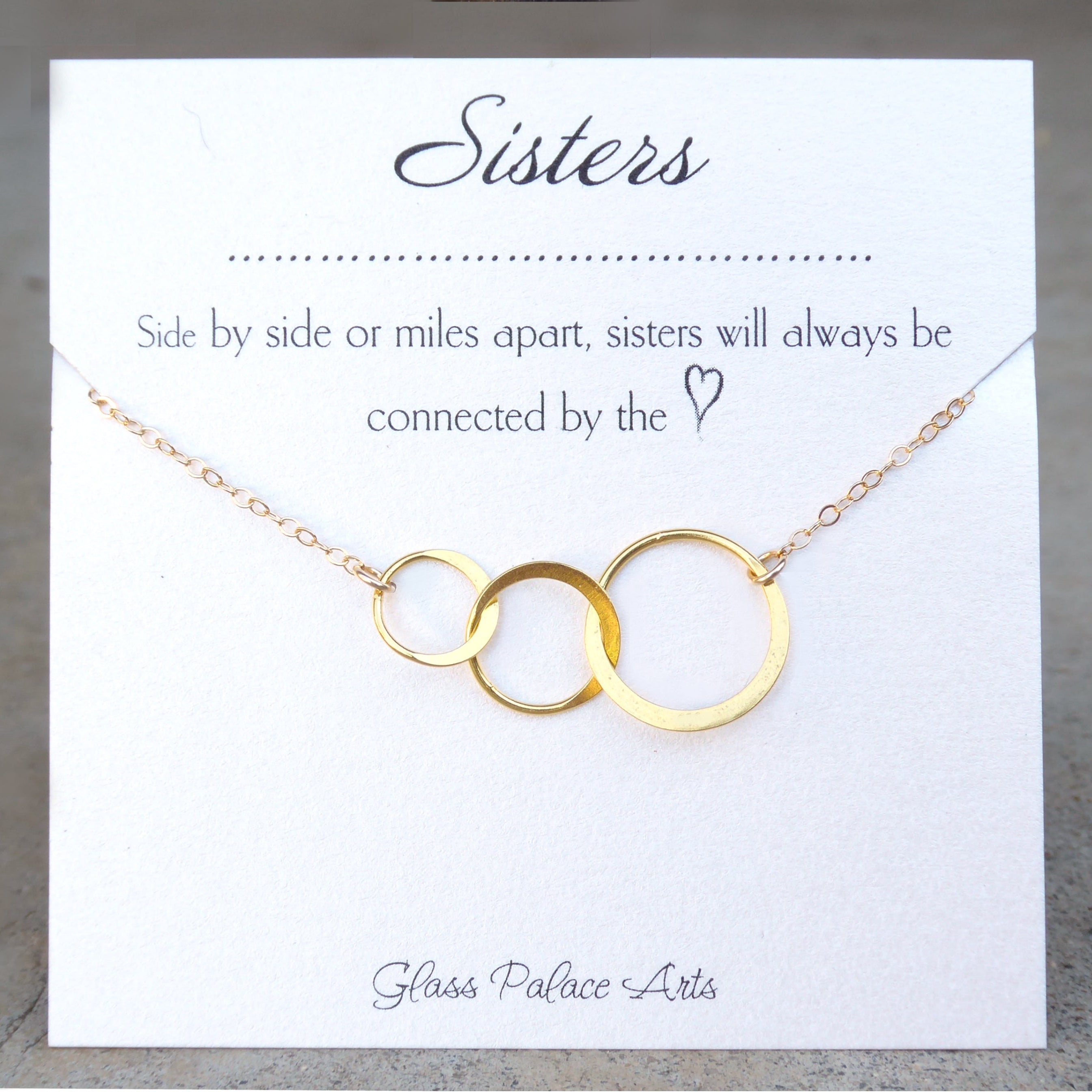 Three Circles Interlocking Eternity Necklace On Sisters Message Card