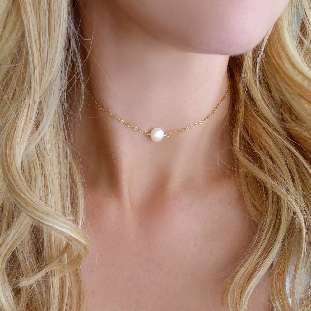 Small Freshwater Coin Pearl Choker Necklace For Women - Adjustable