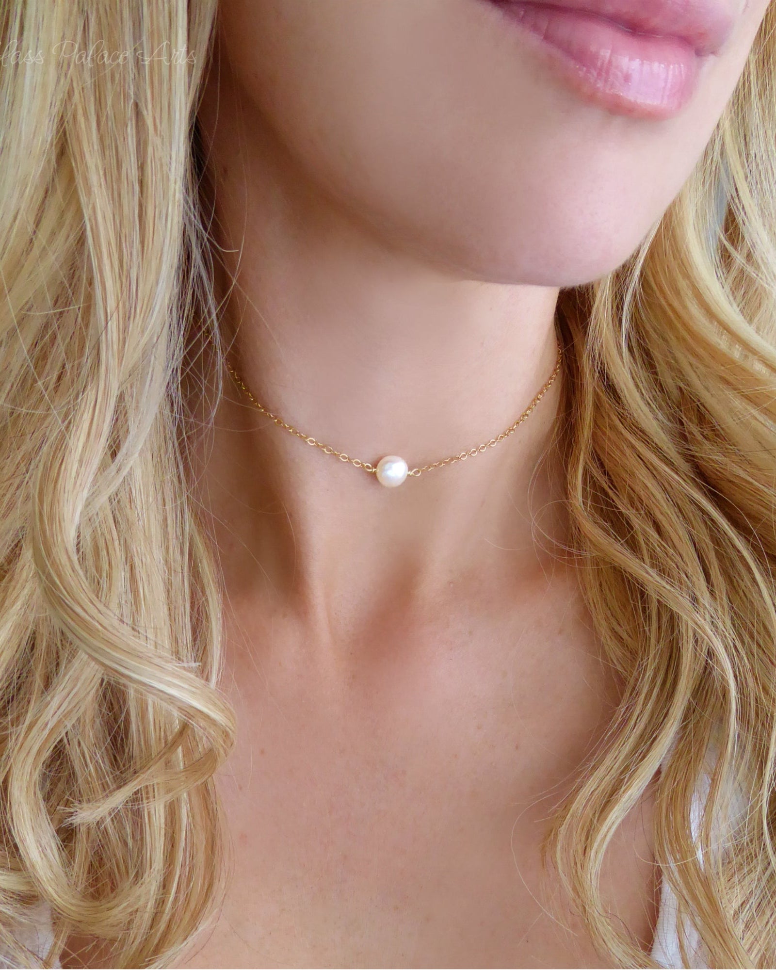 Small Freshwater Coin Pearl Choker Necklace For Women - Adjustable