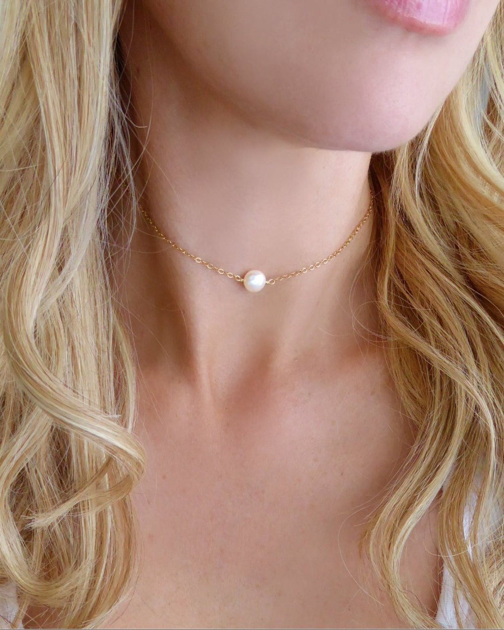 Small Freshwater Coin Pearl Choker Necklace For Women - Adjustable