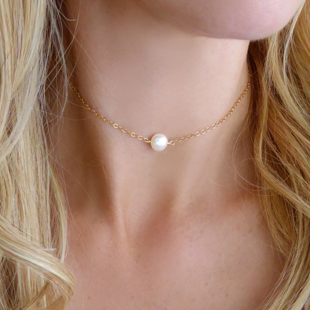 Small Freshwater Coin Pearl Choker Necklace For Women - Adjustable