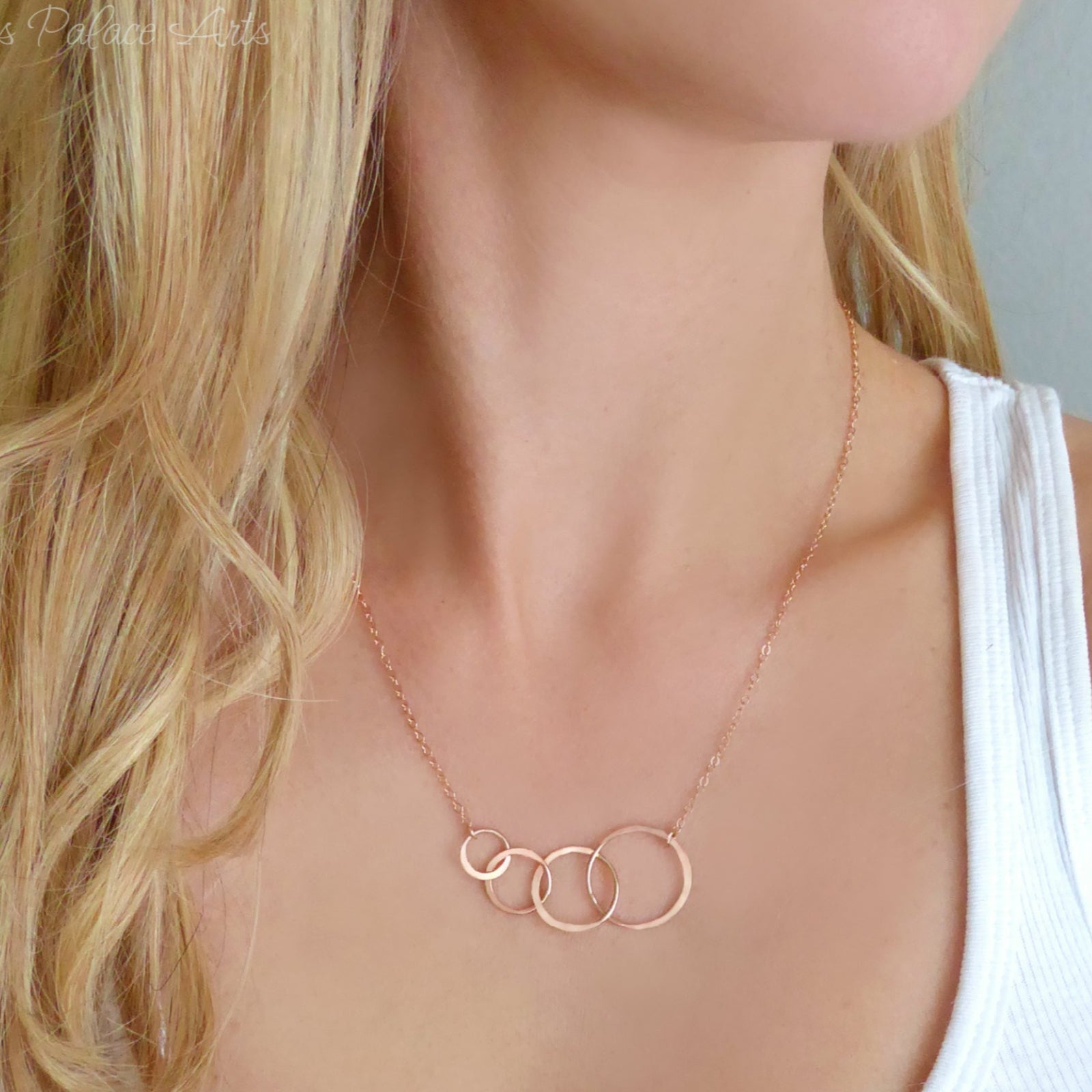 Rose Gold Four Circle Eternity Necklace With Interlocking Circles