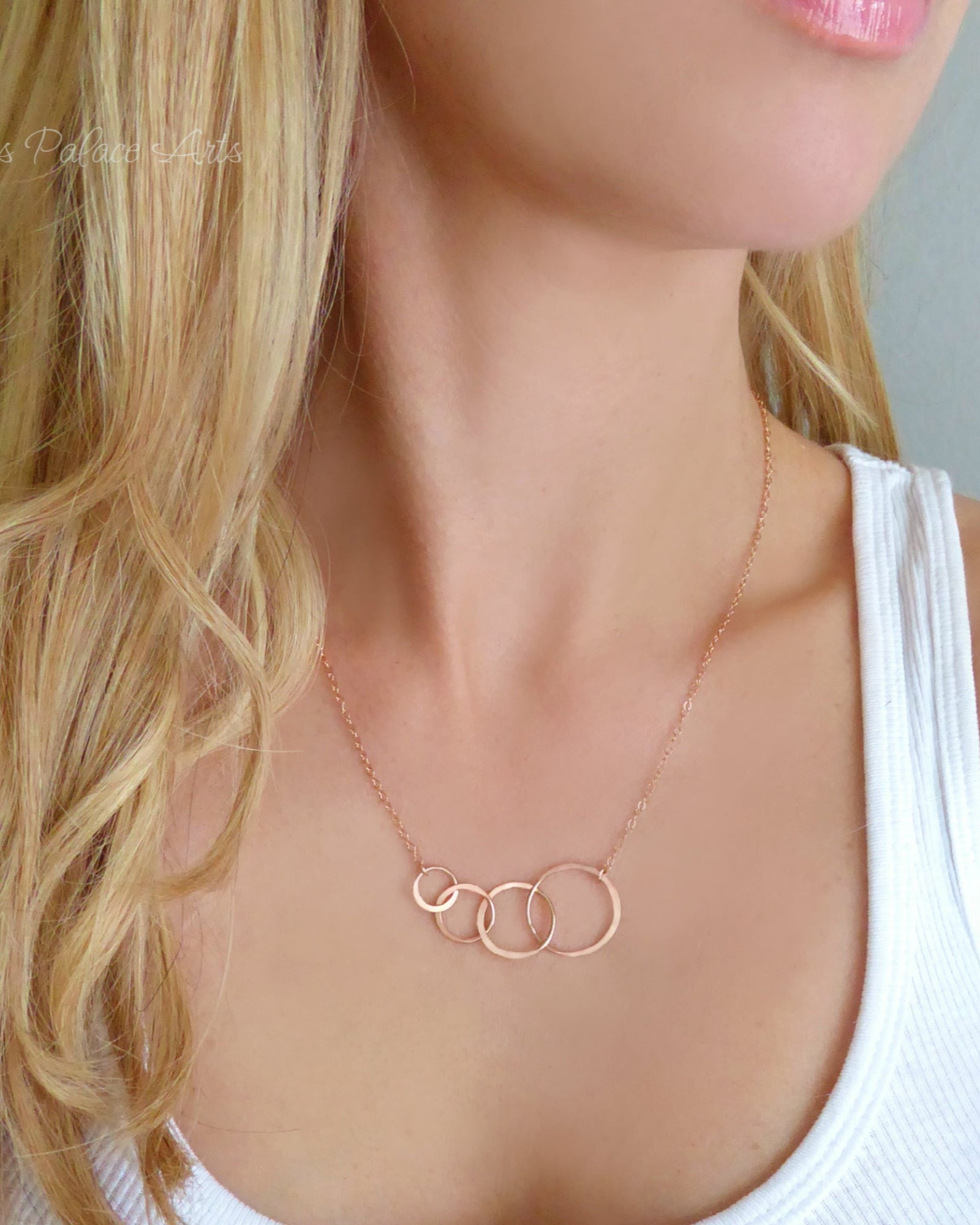 Rose Gold Four Circle Eternity Necklace With Interlocking Circles