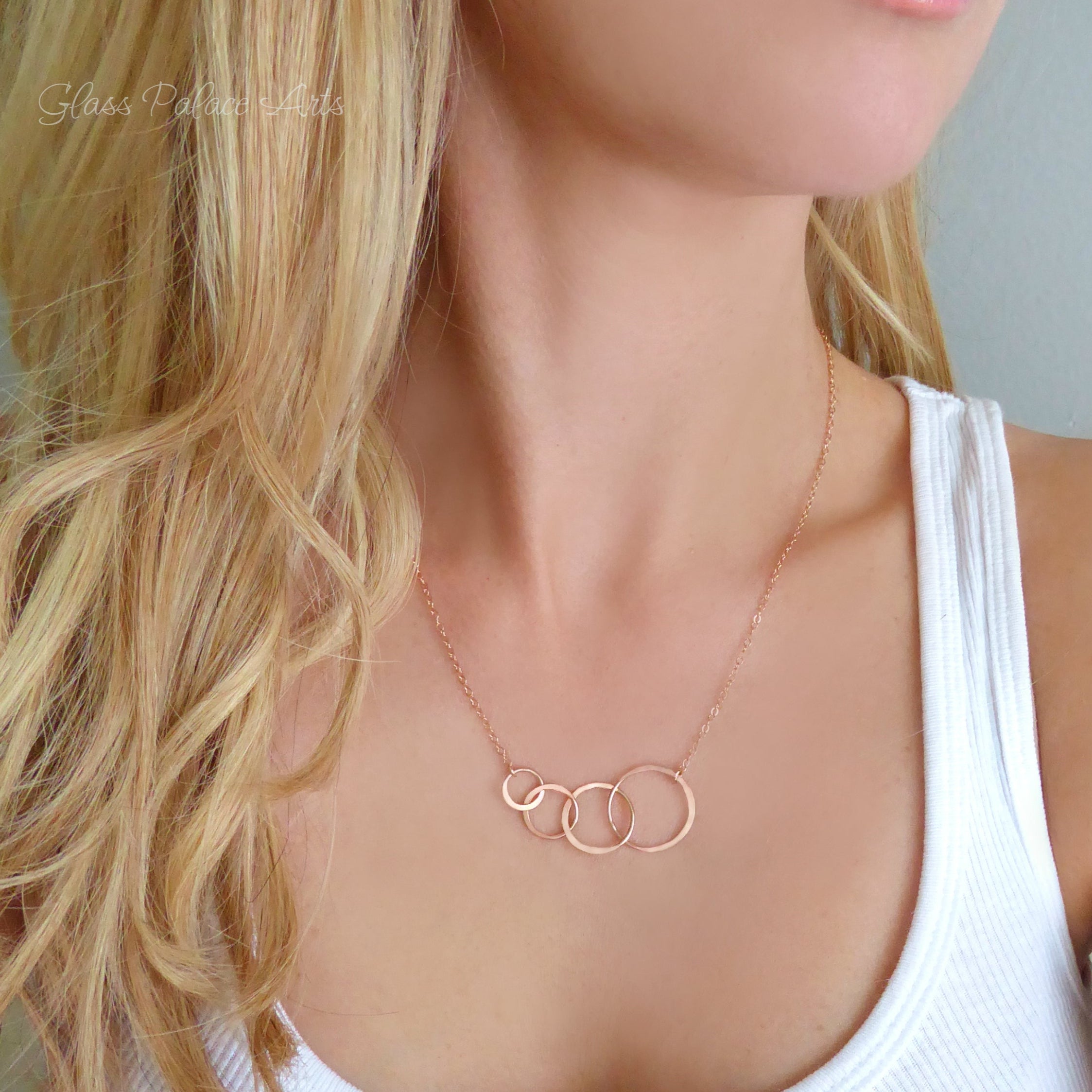 Rose Gold Four Circle Eternity Necklace With Interlocking Circles