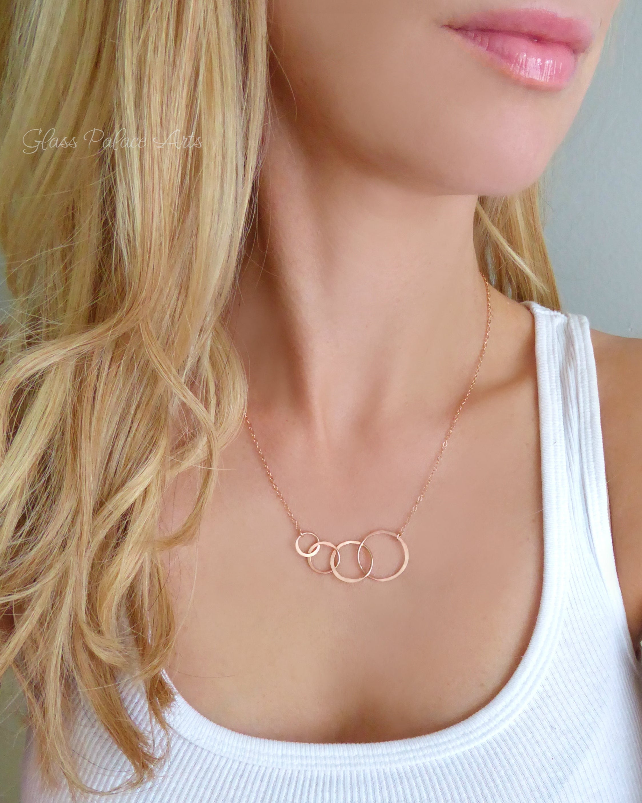 Rose Gold Four Circle Eternity Necklace With Interlocking Circles