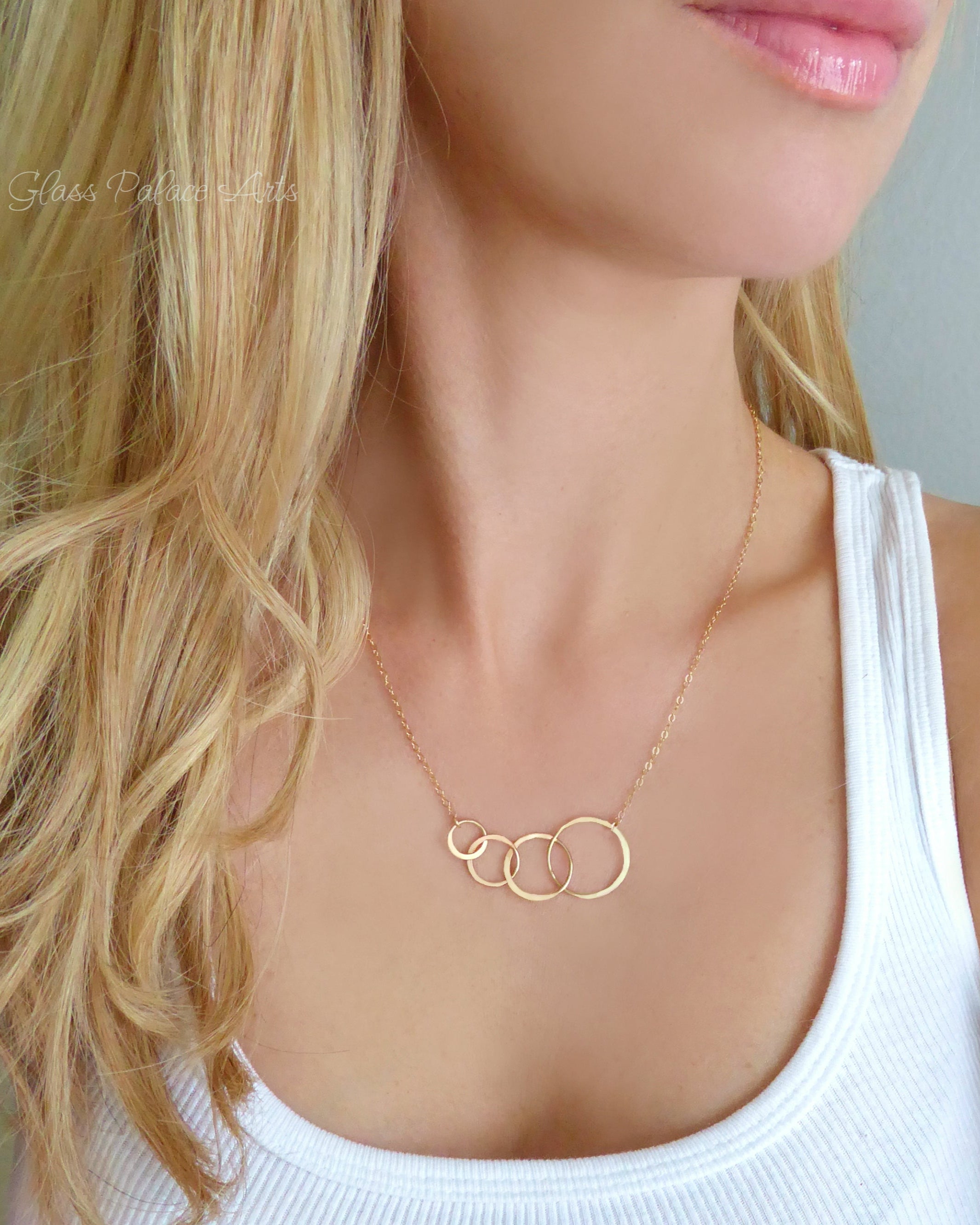 Rose Gold Four Circle Eternity Necklace With Interlocking Circles