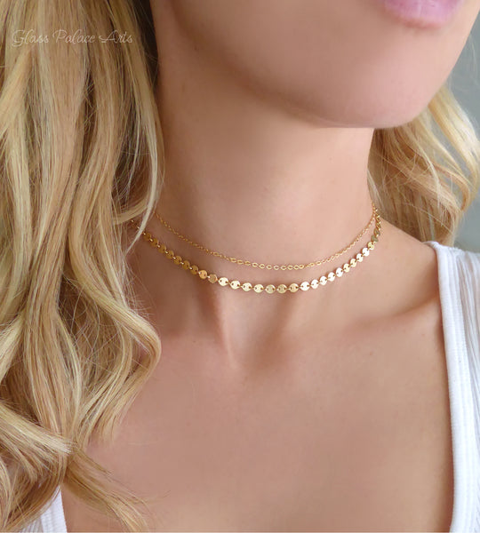 Gold Choker Necklace Set ~ 14k Gold Fill, Rose Gold Fill or Sterling Silver