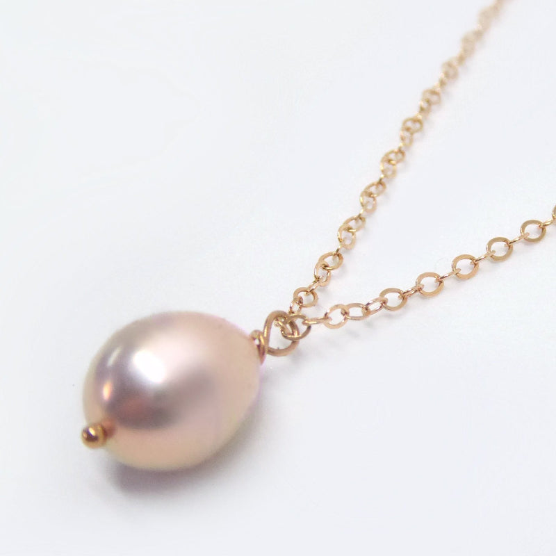 Champagne Pink Freshwater Pearl Necklace Gold