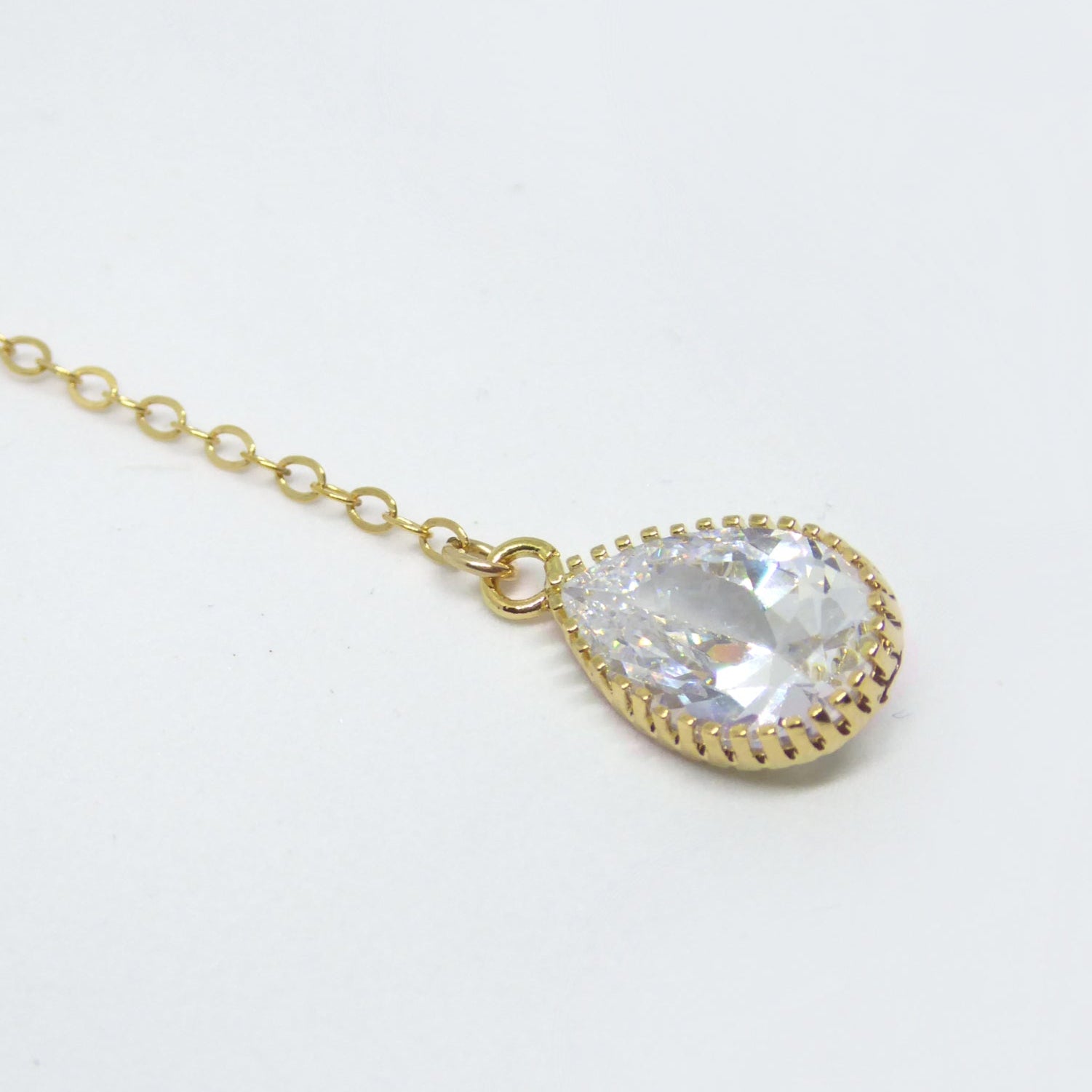 Cubic Zirconia Crystal Teardrop Pendant Y Necklace For Women