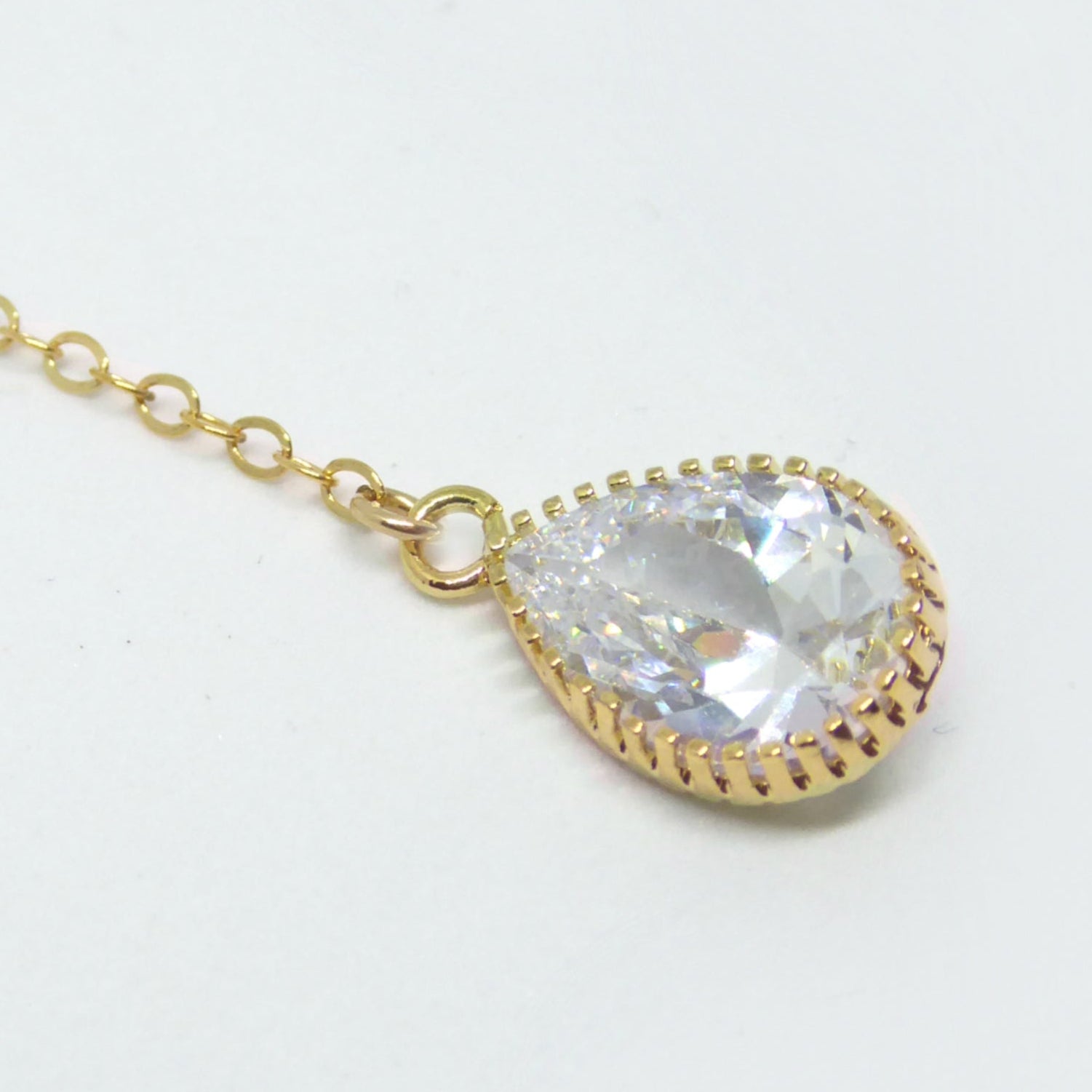 Cubic Zirconia Teardrop Necklace With Crystal Pendant