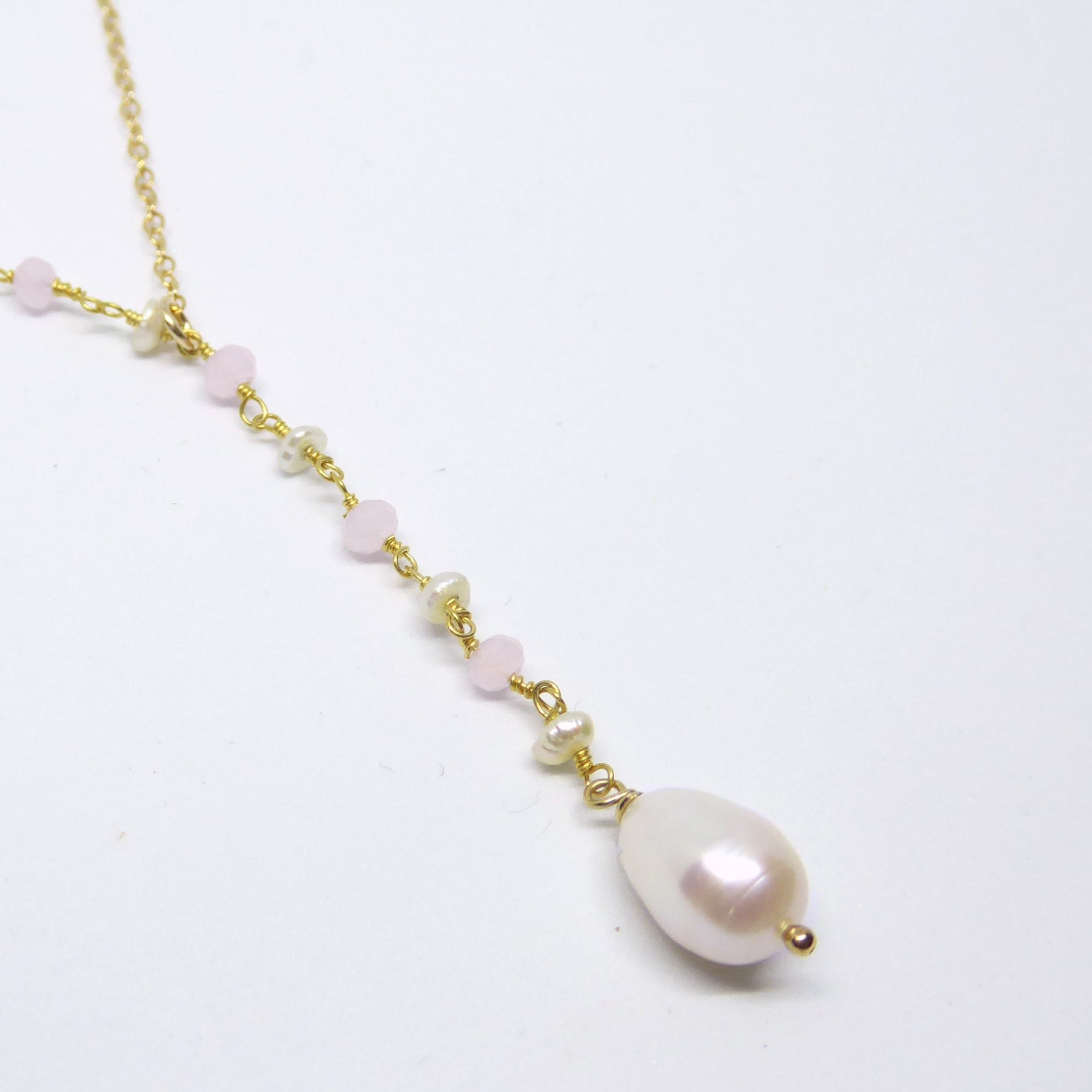Freshwater Pearl Lariat Necklace For Women With Beaded Chain