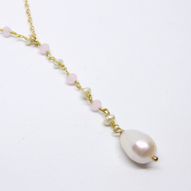 Freshwater Pearl Lariat Necklace For Women With Beaded Chain