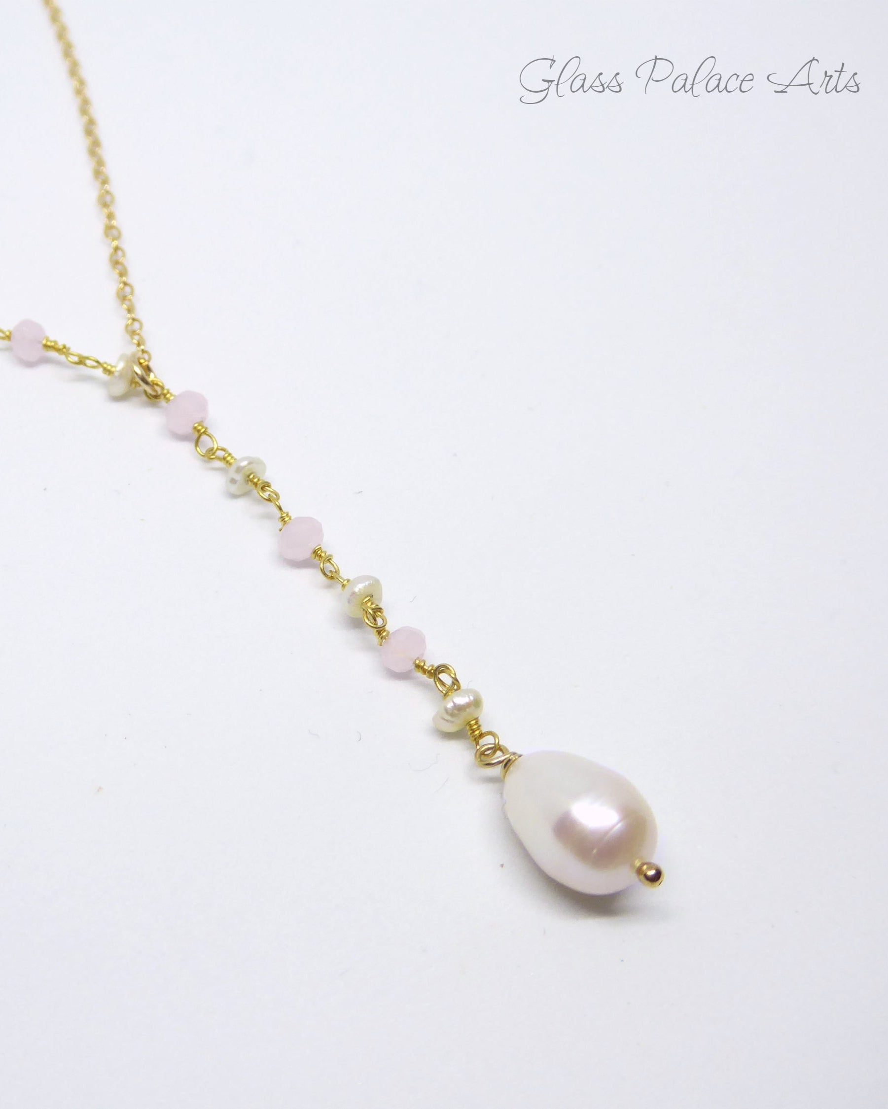 Freshwater Pearl Lariat Necklace For Women With Beaded Chain