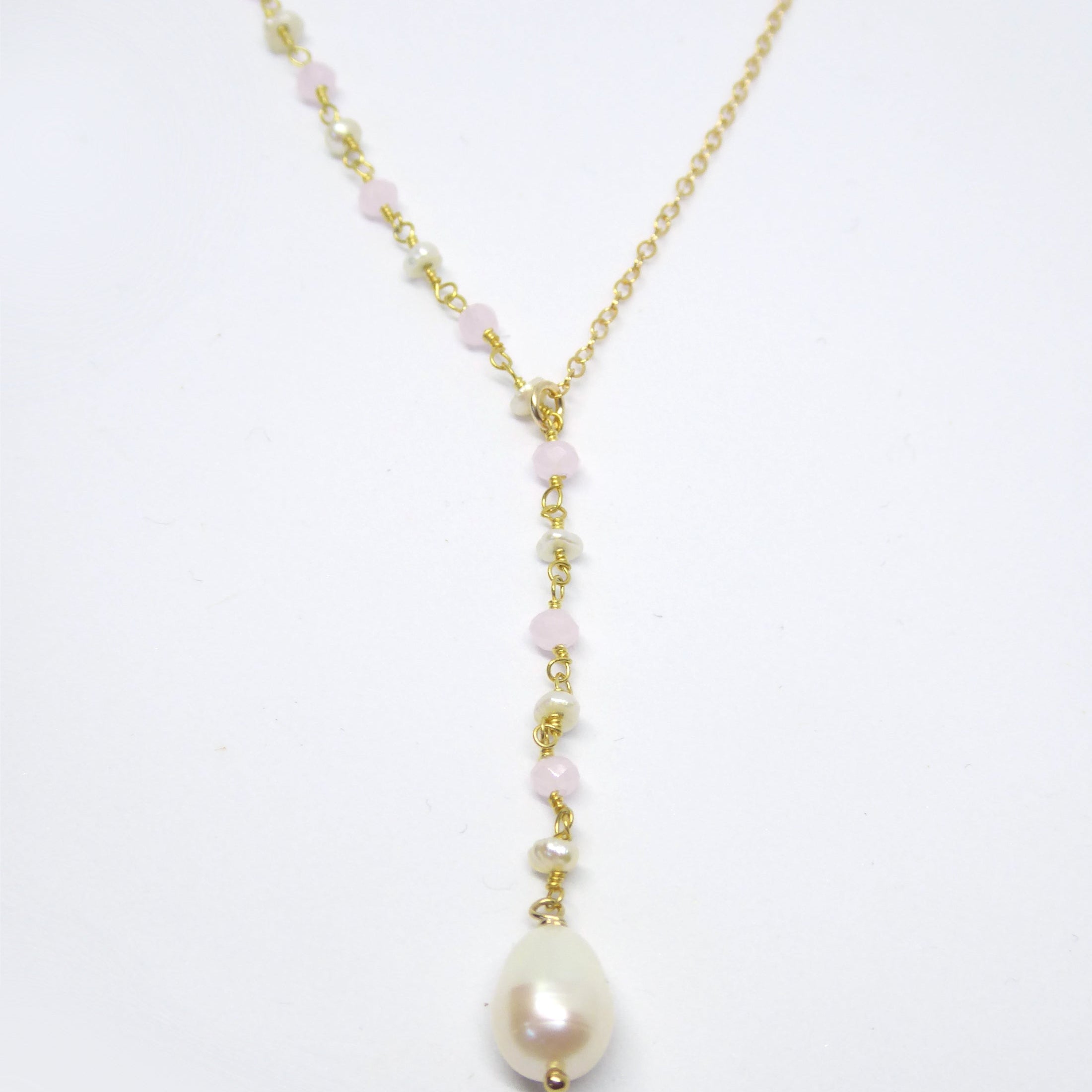 Freshwater Pearl Lariat Necklace For Women With Beaded Chain