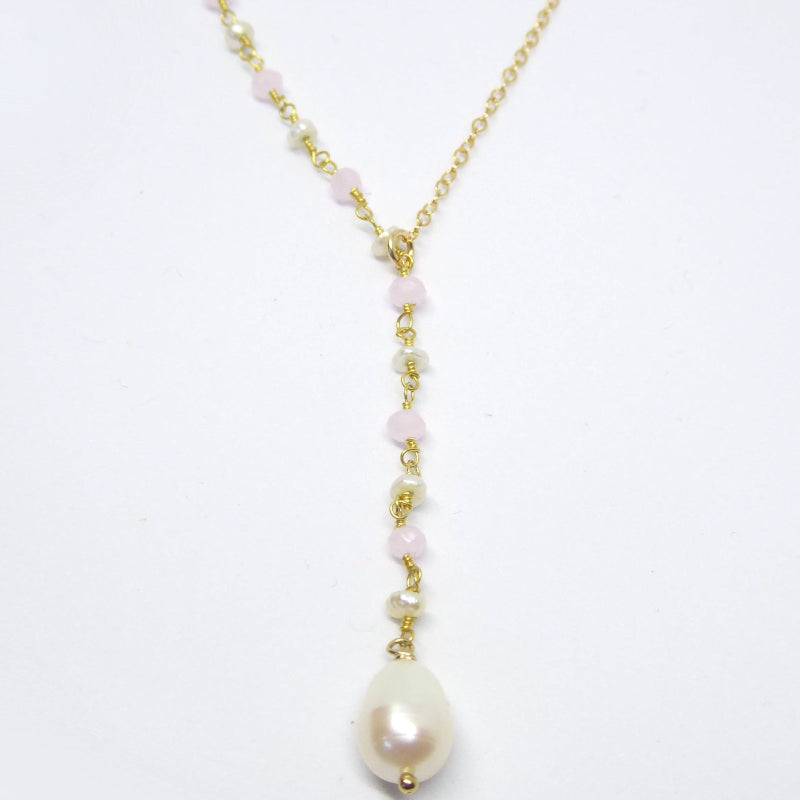 Freshwater Pearl Lariat Necklace For Women With Beaded Chain
