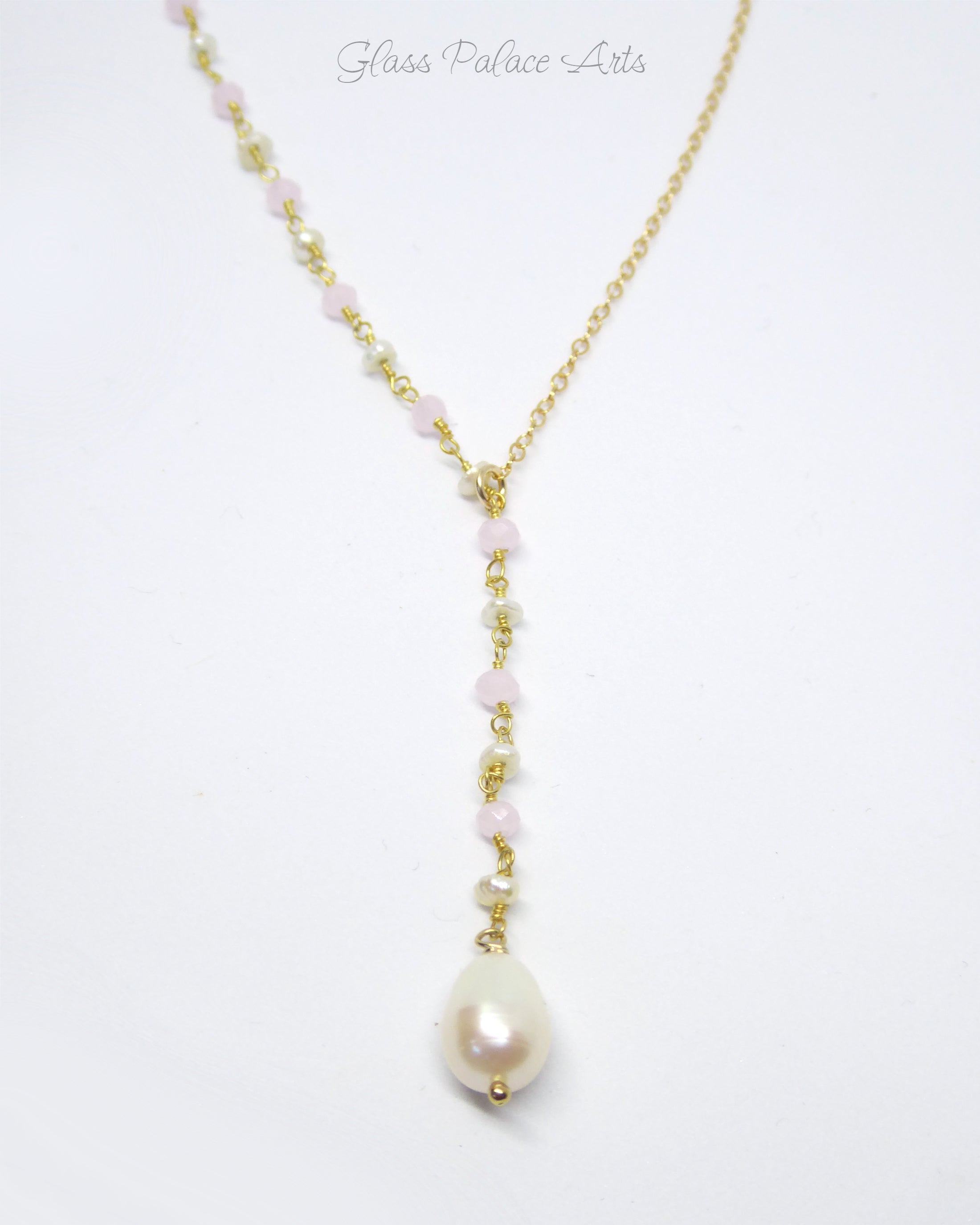 Freshwater Pearl Lariat Necklace For Women With Beaded Chain