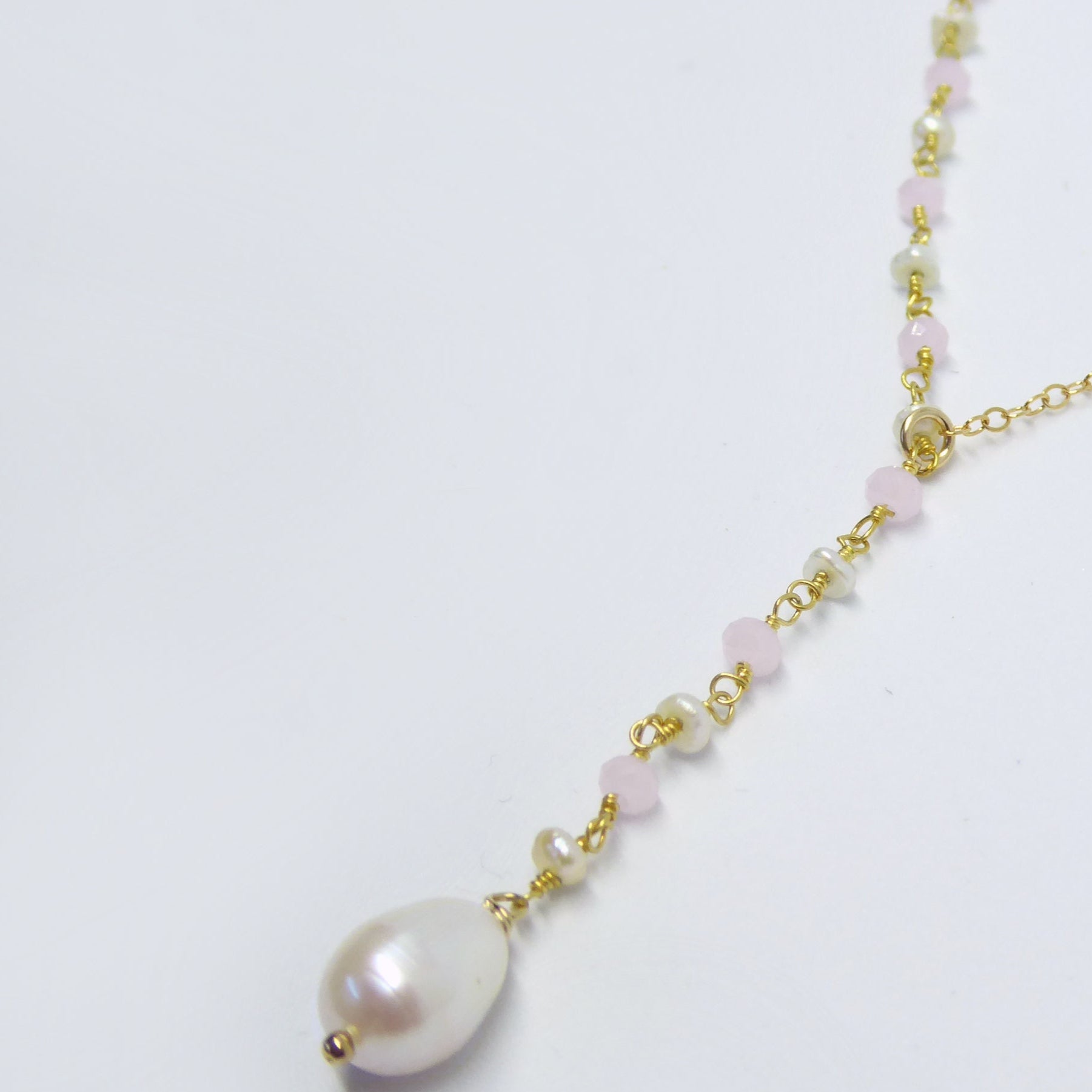 Freshwater Pearl Lariat Necklace For Women With Beaded Chain