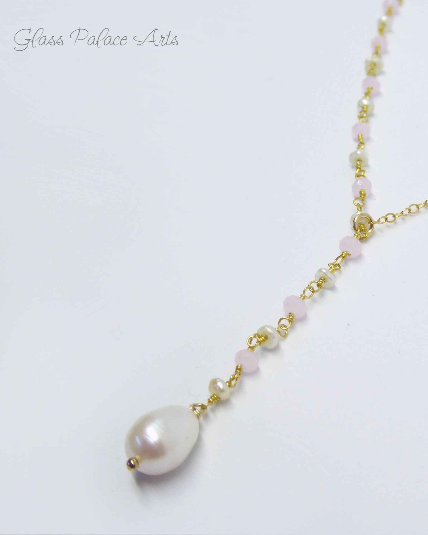Freshwater Pearl Lariat Necklace For Women With Beaded Chain