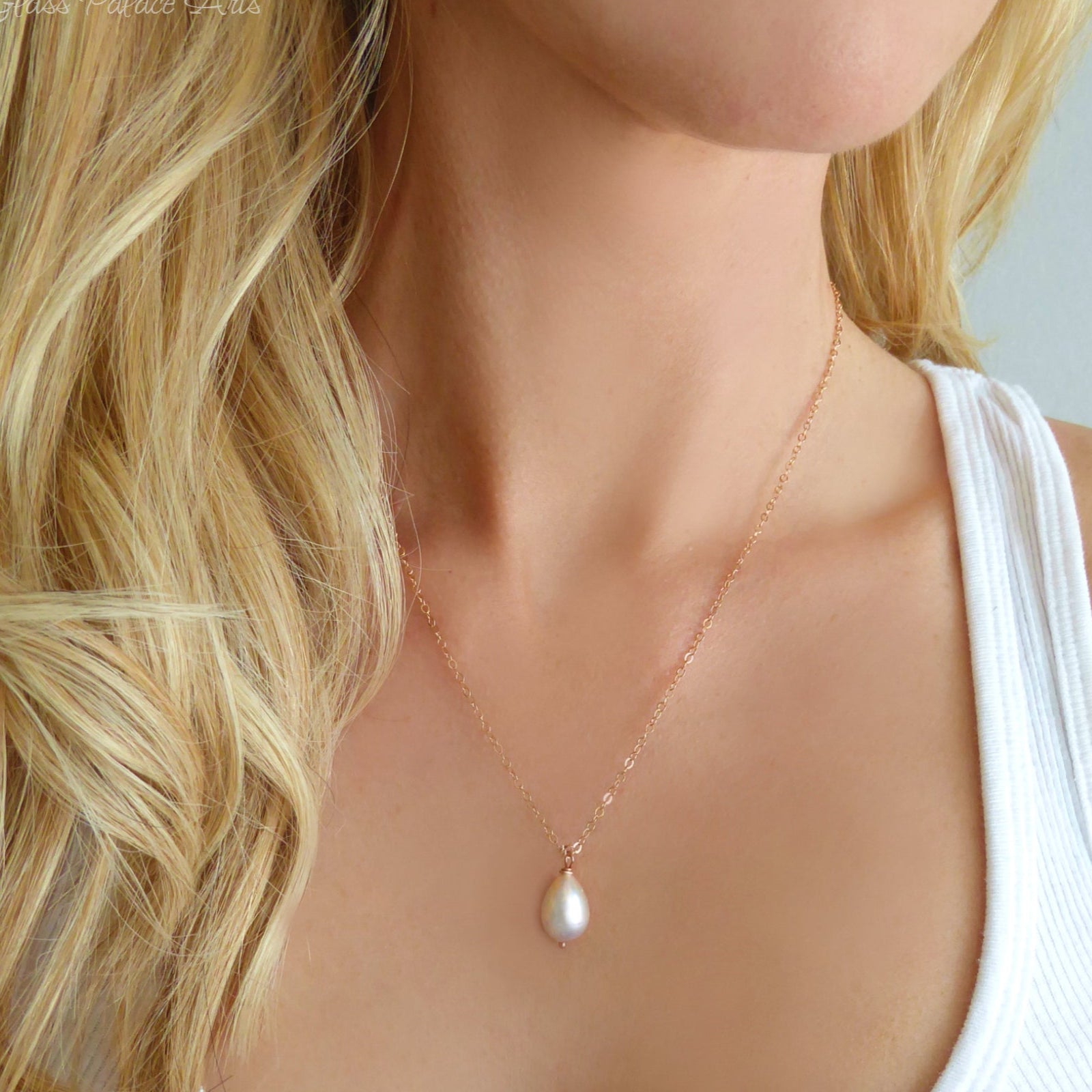 Freshwater Pearl Teardrop Necklace Rose Gold