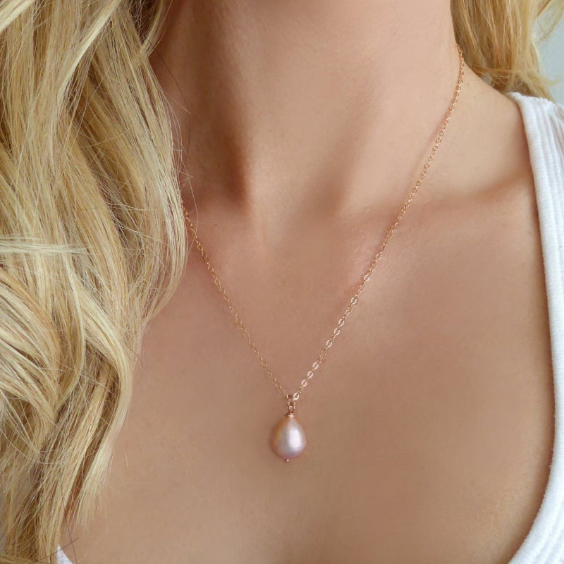 Champagne Pink Freshwater Pearl Necklace Rose Gold