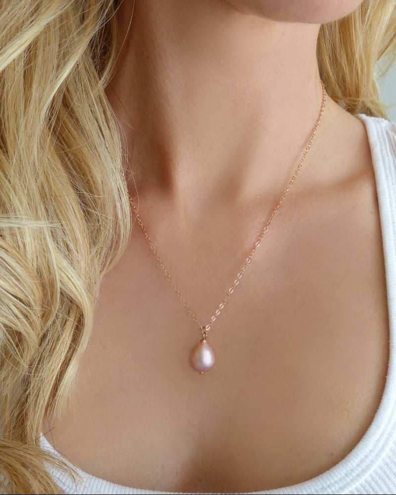 Champagne Pink Freshwater Pearl Necklace Rose Gold