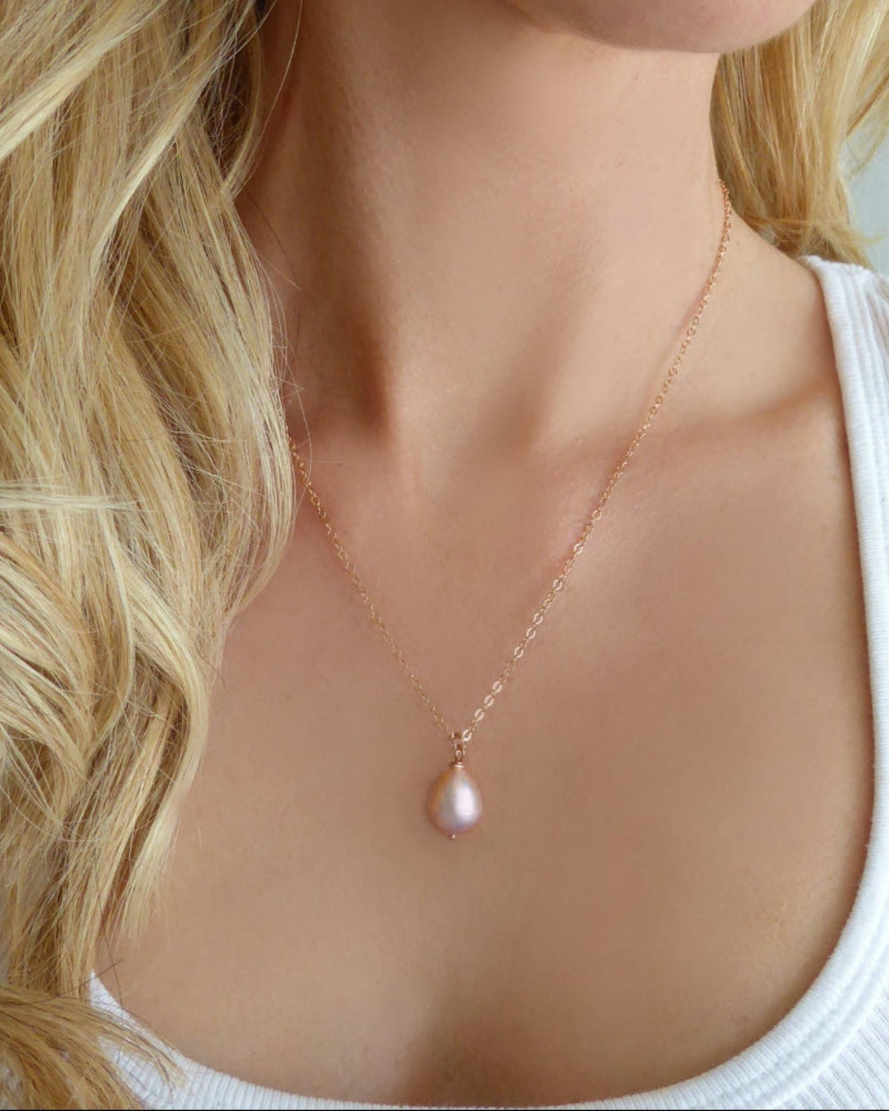 Champagne Pink Freshwater Pearl Necklace Rose Gold