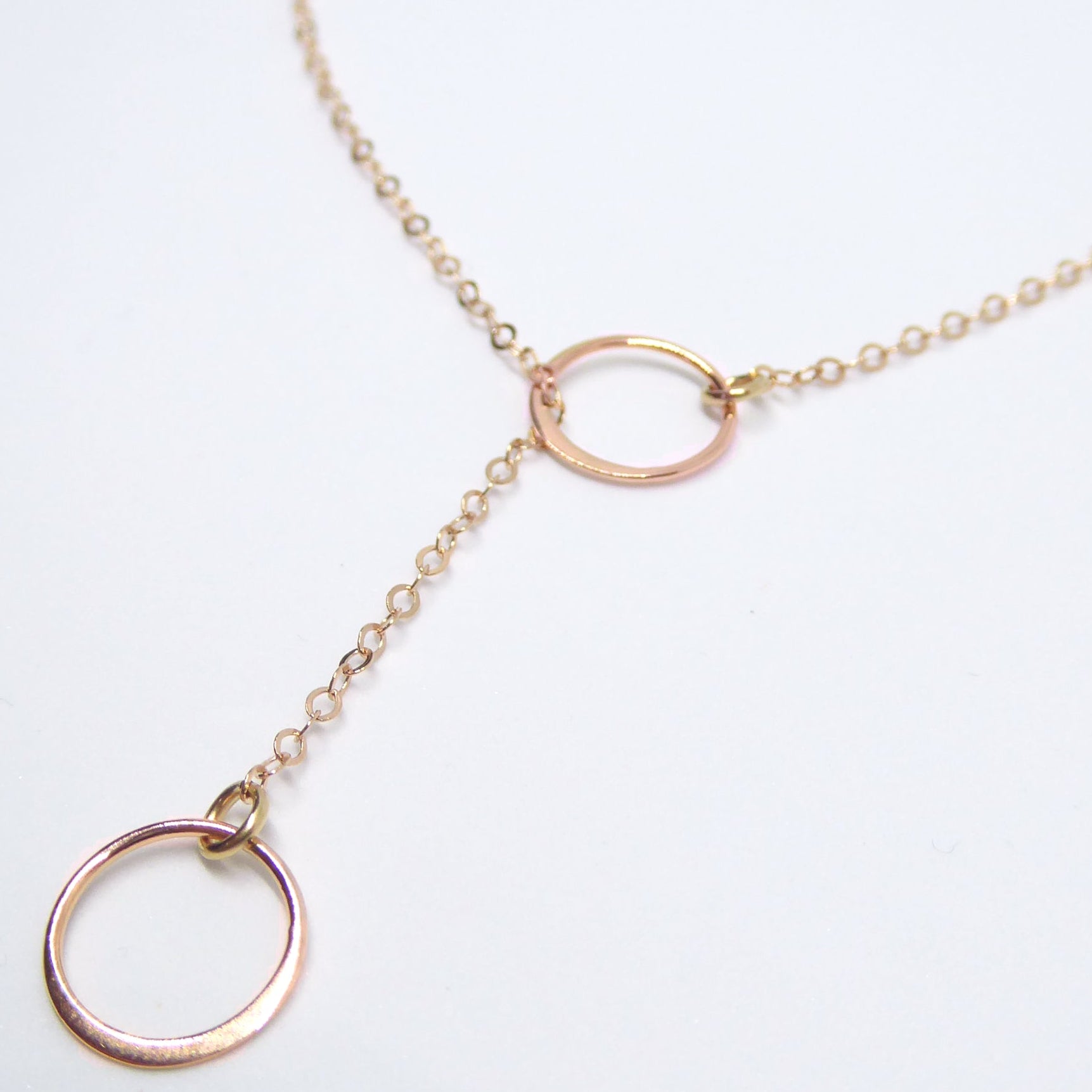 Infinity Lariat Necklace With Small Circles- Sterling Silver, Gold or Rose Gold