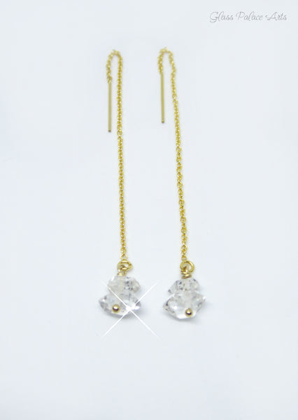 Herkimer Diamond Threader Earrings - Sterling Silver, 14k Gold Fill, Rose Gold