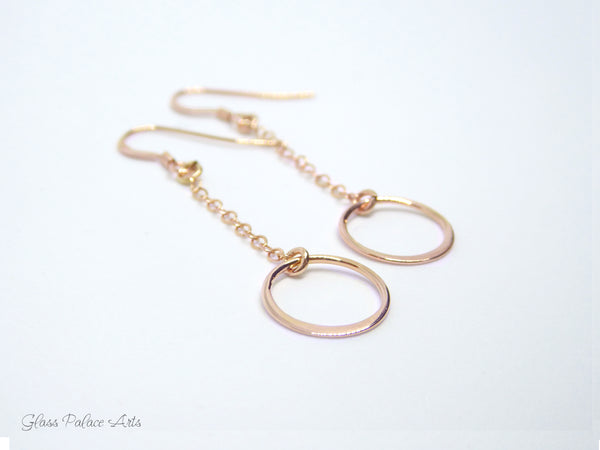 Long Dangle Hoop Circle Earrings For Women - Sterling Silver, 14k Gold Fill or Rose Gold