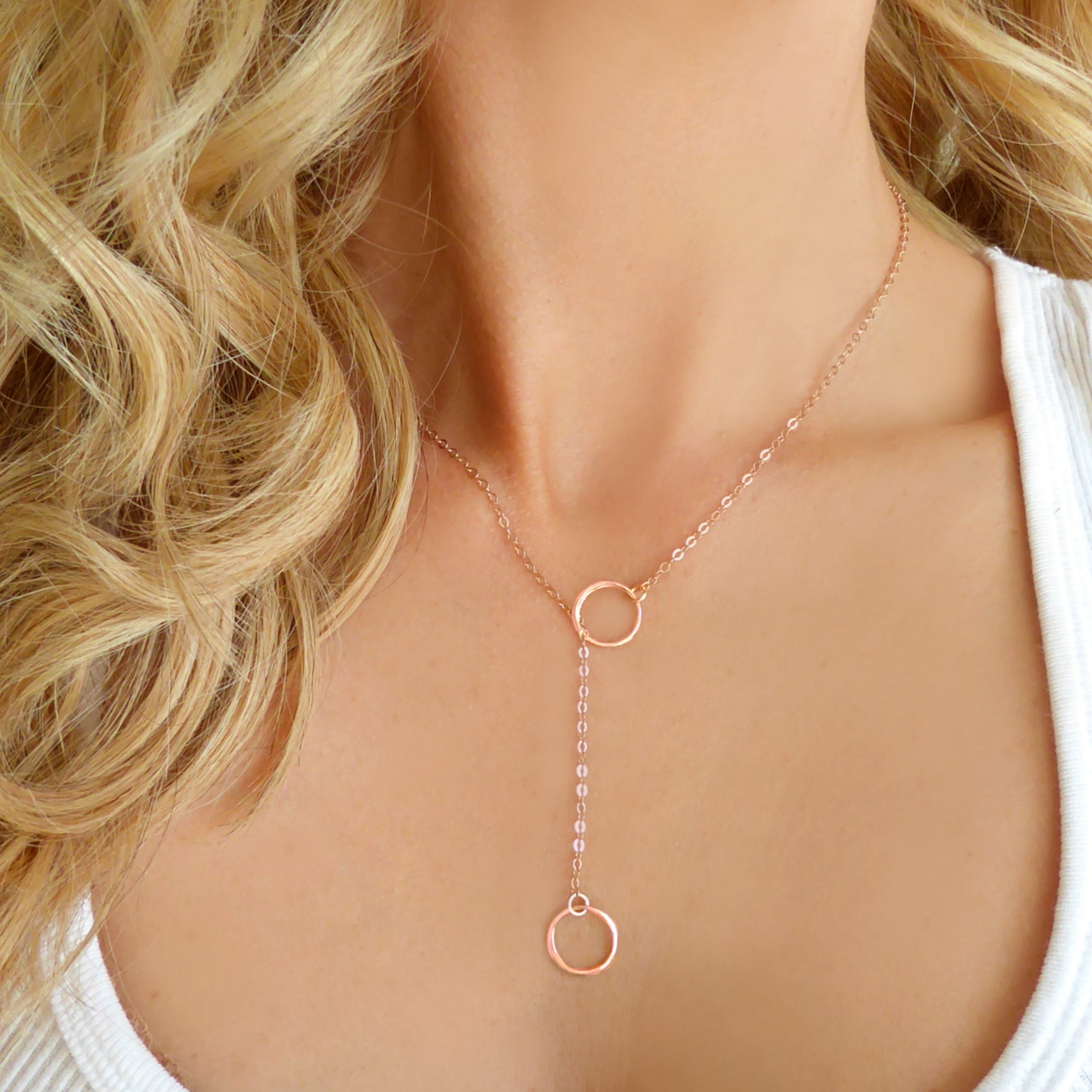 Infinity Lariat Necklace With Small Circles- Sterling Silver, Gold or Rose Gold
