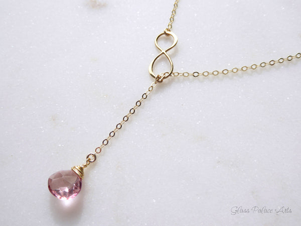 Breast Cancer Survivor Necklace - Pink Topaz Gemstone Lariat