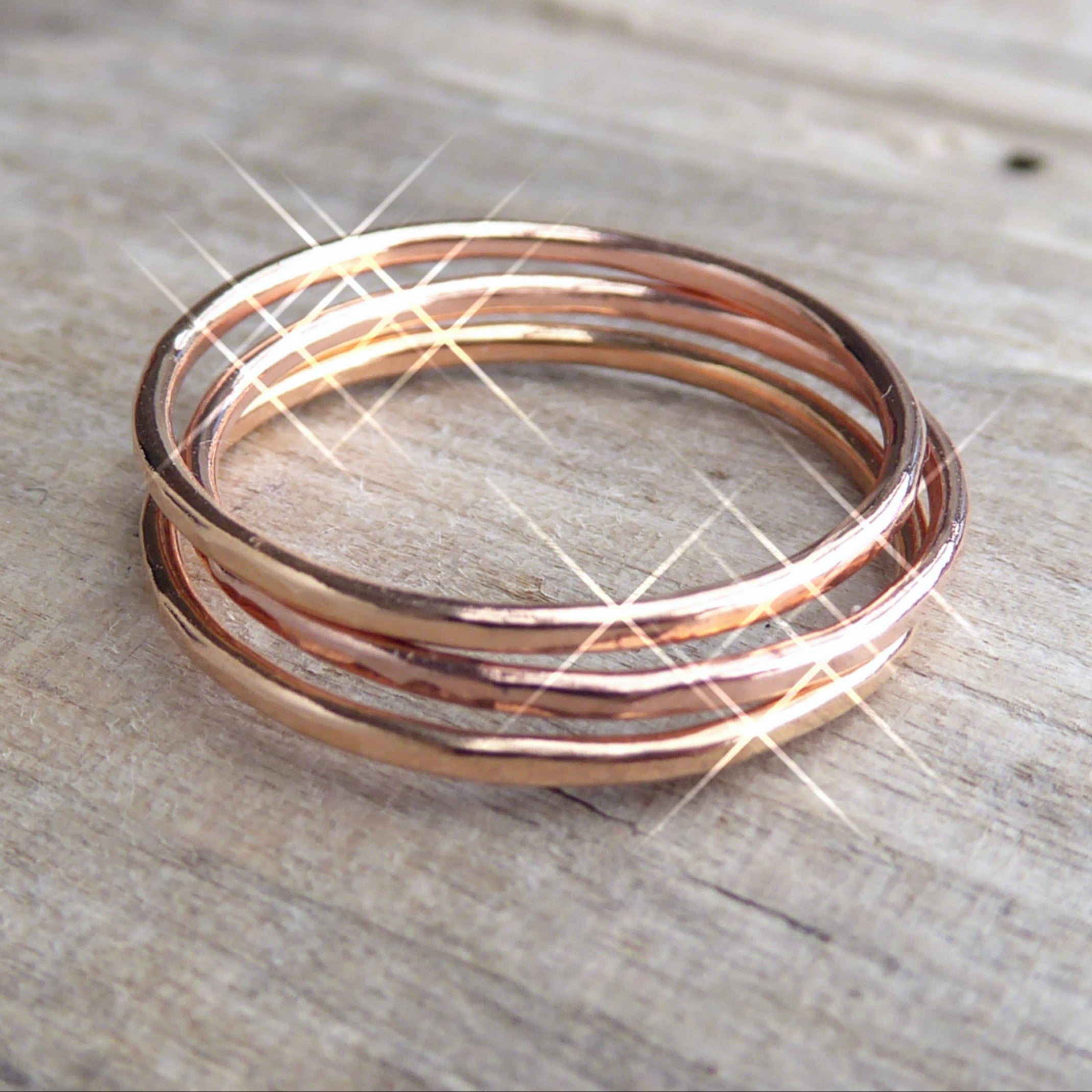 Rose Gold Rings for Women- Hammered Stacking Ring Sets
