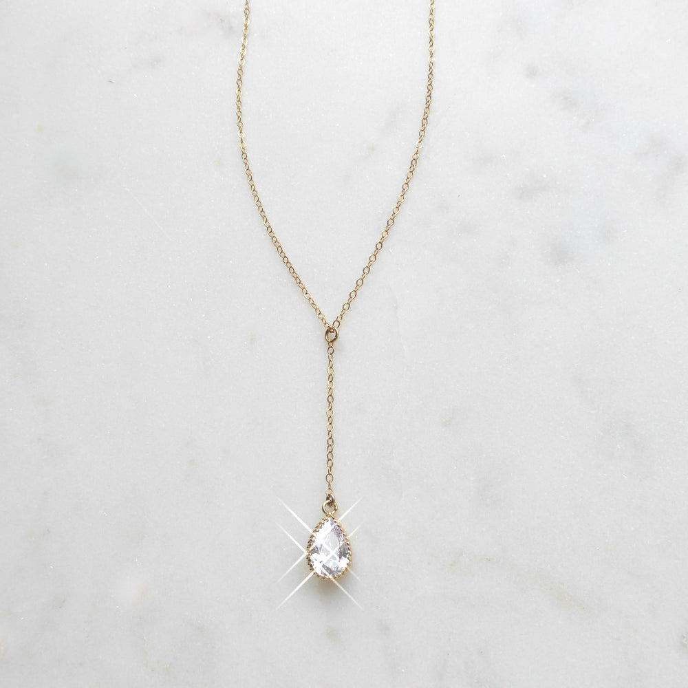 Cubic Zirconia Crystal Teardrop Pendant Y Necklace For Women