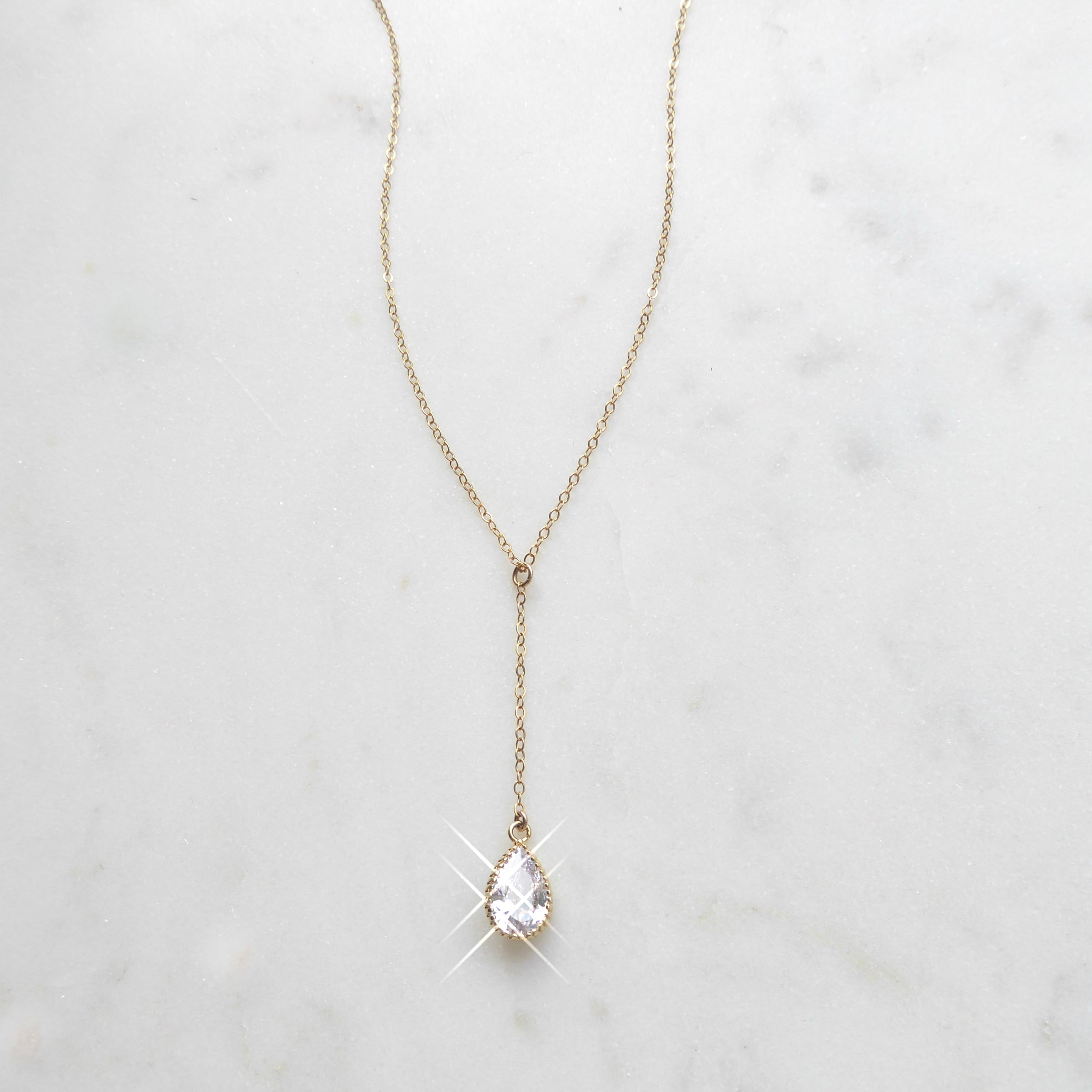 Cubic Zirconia Crystal Teardrop Pendant Y Necklace For Women