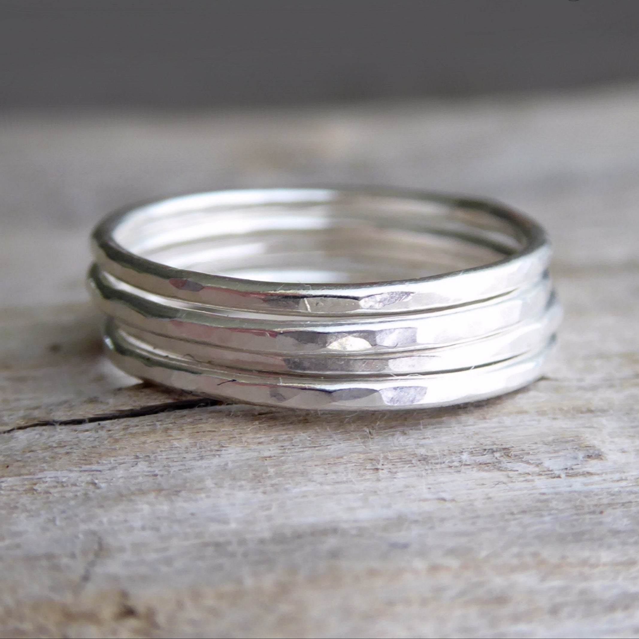 Hammered Sterling Silver Stacking Ring Set For Women - Pinky, Thumb, or Midi Rings