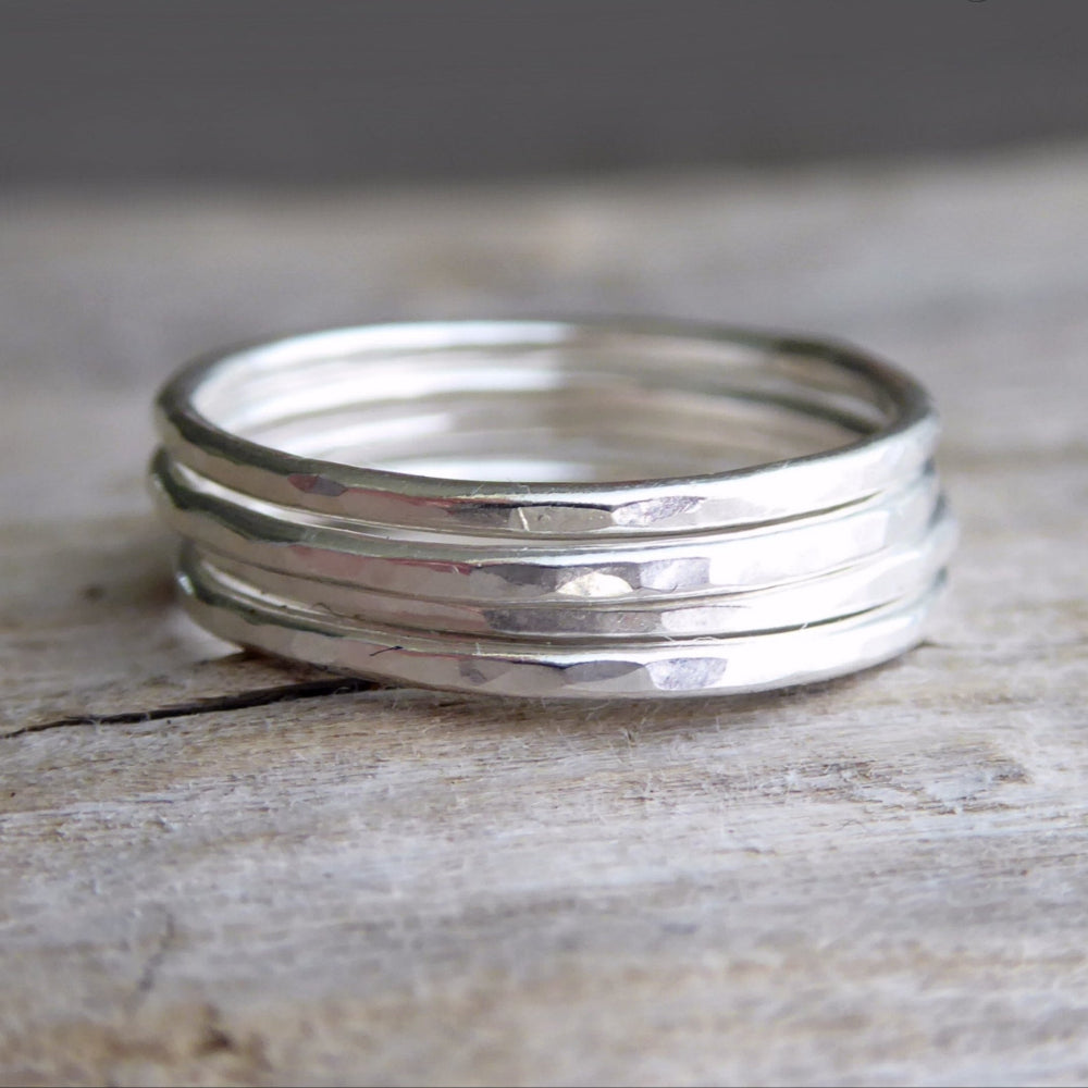 Hammered Sterling Silver Stacking Ring Set For Women - Pinky, Thumb, or Midi Rings