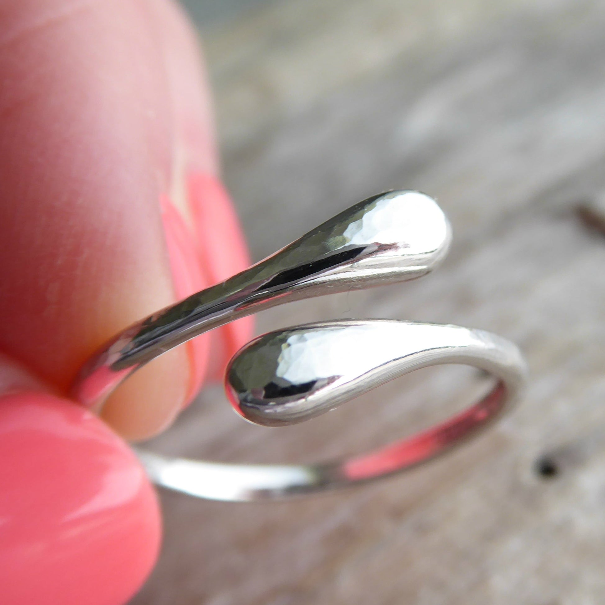 Adjustable Sterling Silver Bypass Ring - Modern Hammered Wrap Around Ring For Women