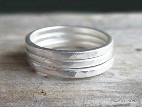 Matte Hammered Silver Ring For Women - Simple Brushed Sterling Silver Satin Ring