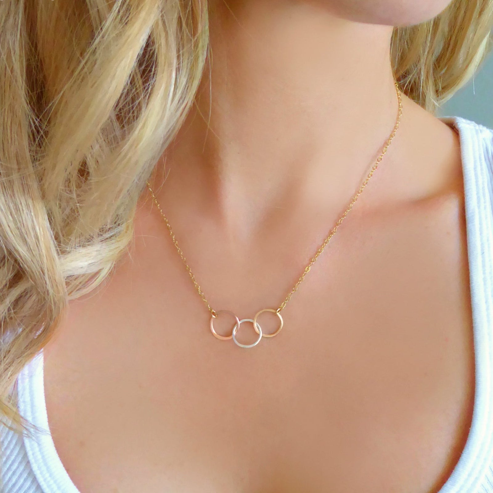 Three Circle Necklace With Mixed Metal Trio Infinity, Gold