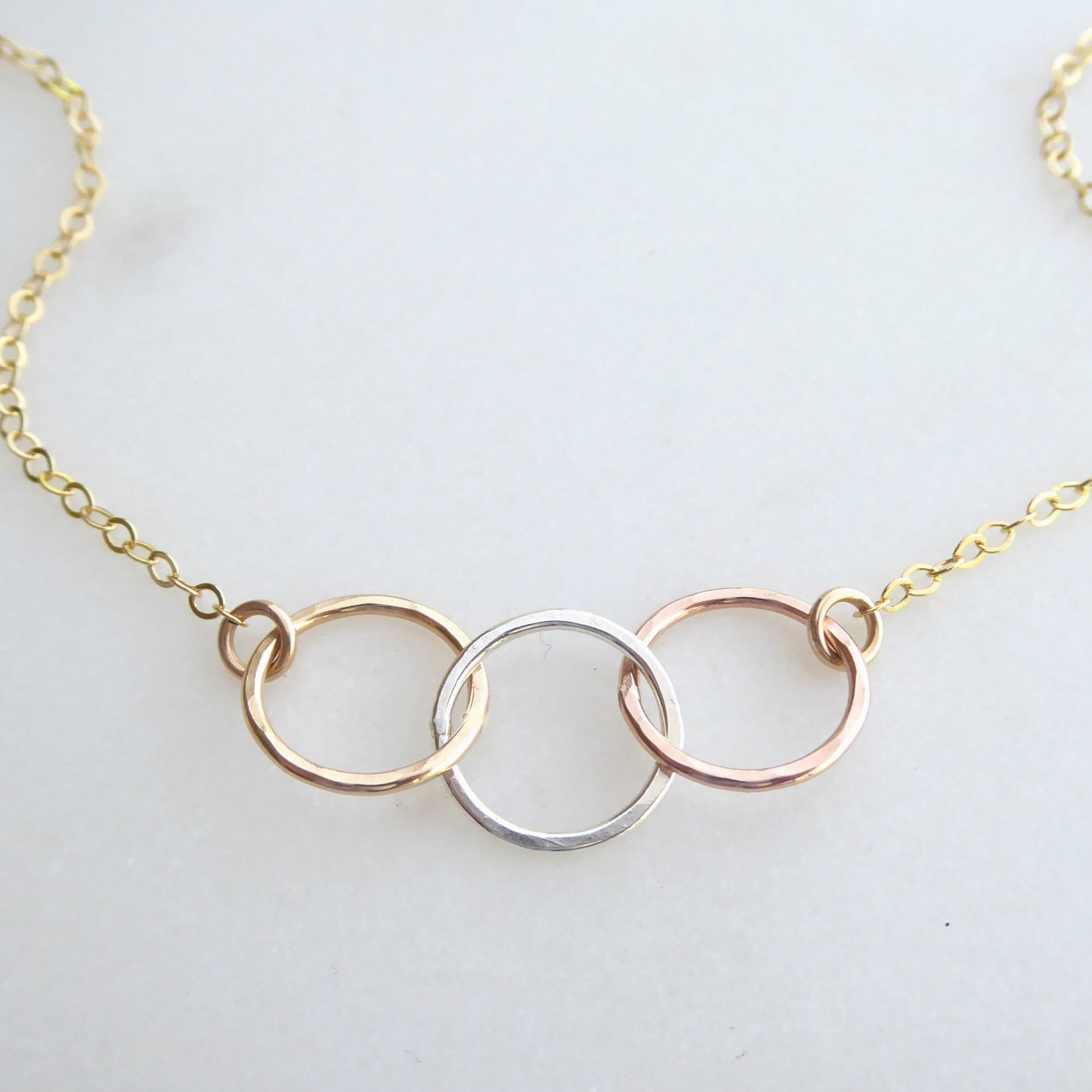 Three Circle Necklace With Mixed Metal Trio Infinity, Gold