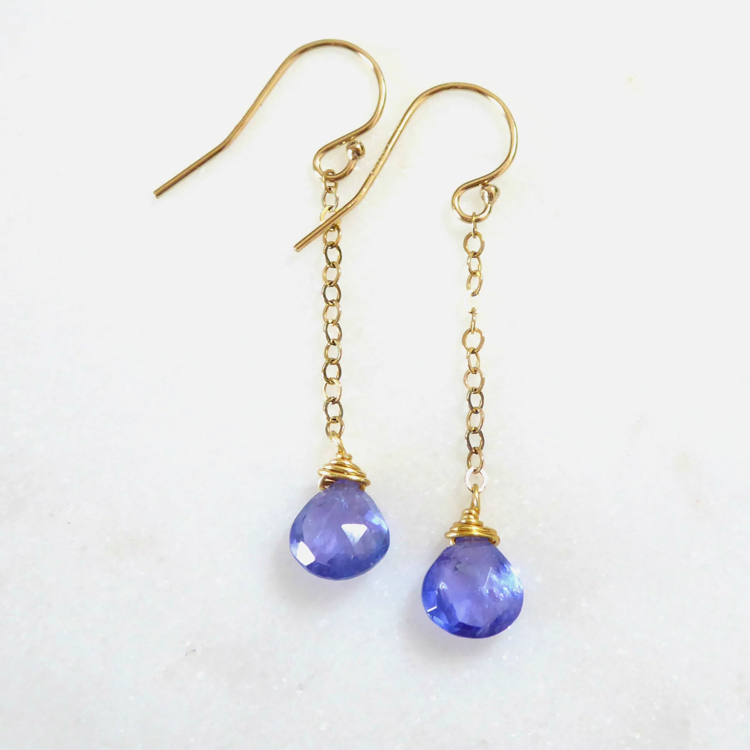 Genuine Tanzanite Dangle Earrings For Women, 14k Gold Fill